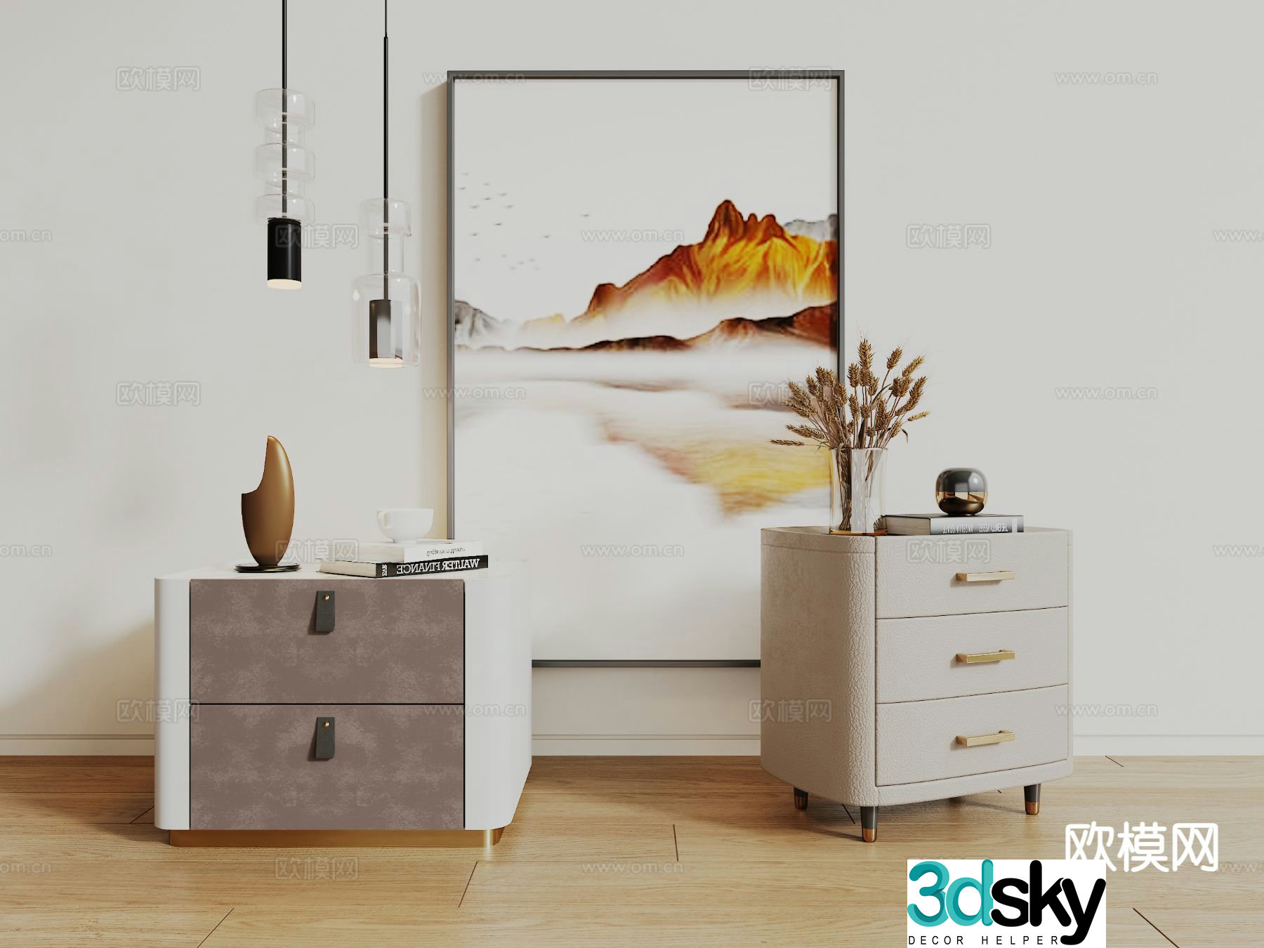 Light luxury bedside table 3D model