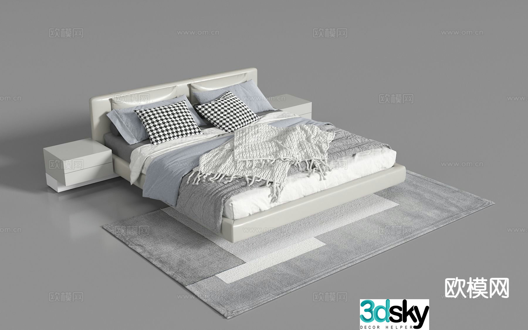 Modern double bed leather art bed 3d model