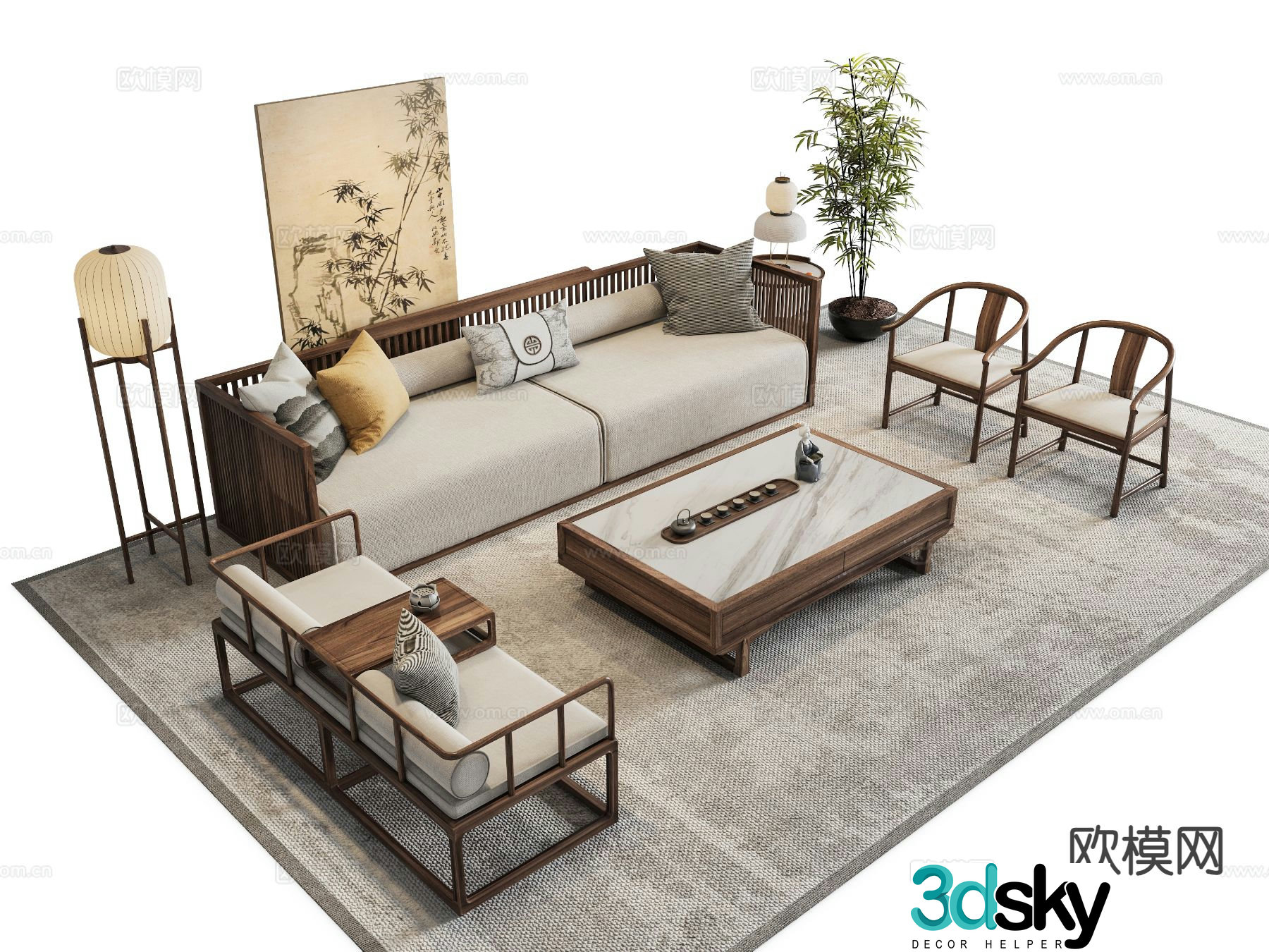 New Chinese style modular sofa 3d model