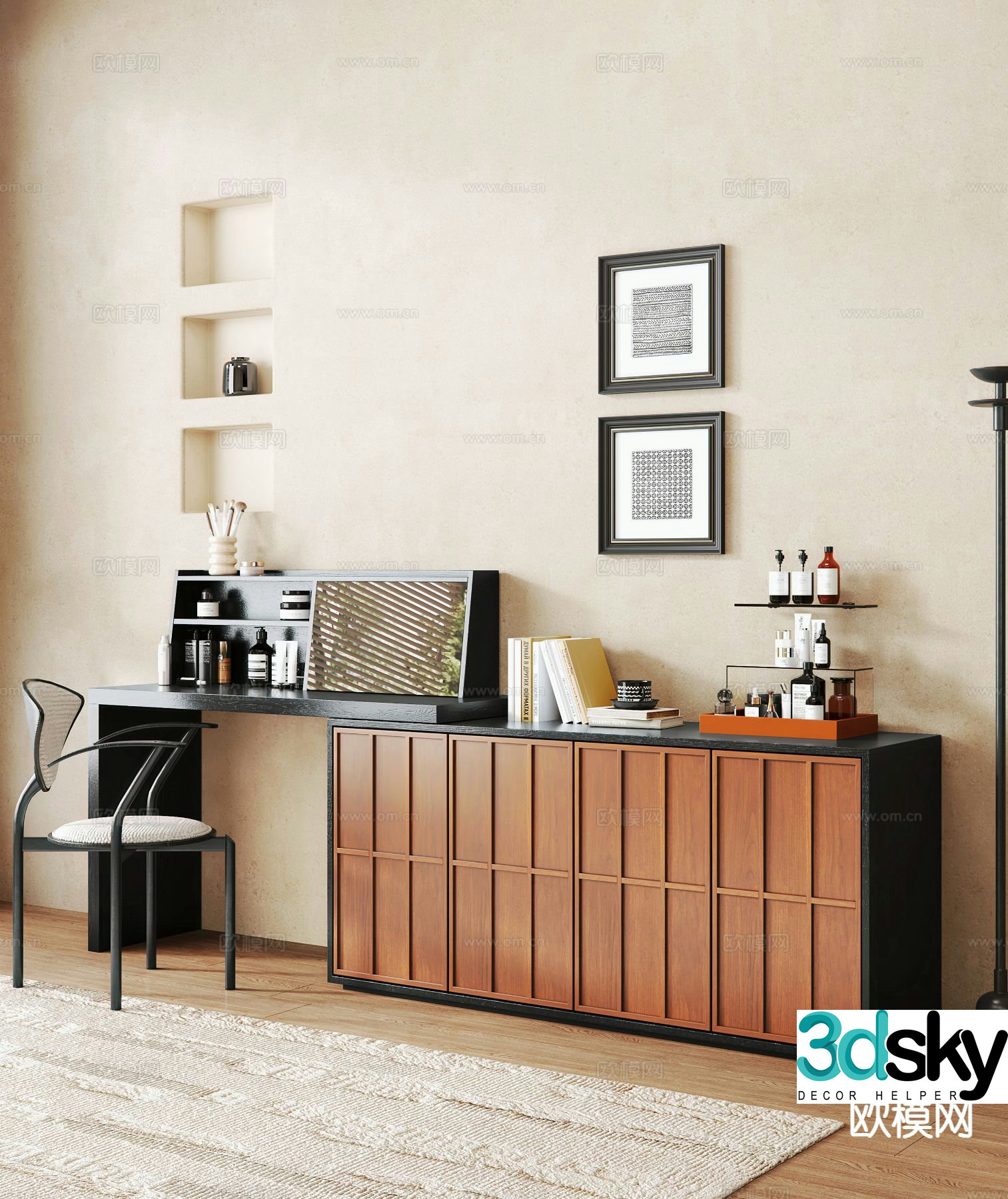 Middle style dressing table storage cabinet 3d model
