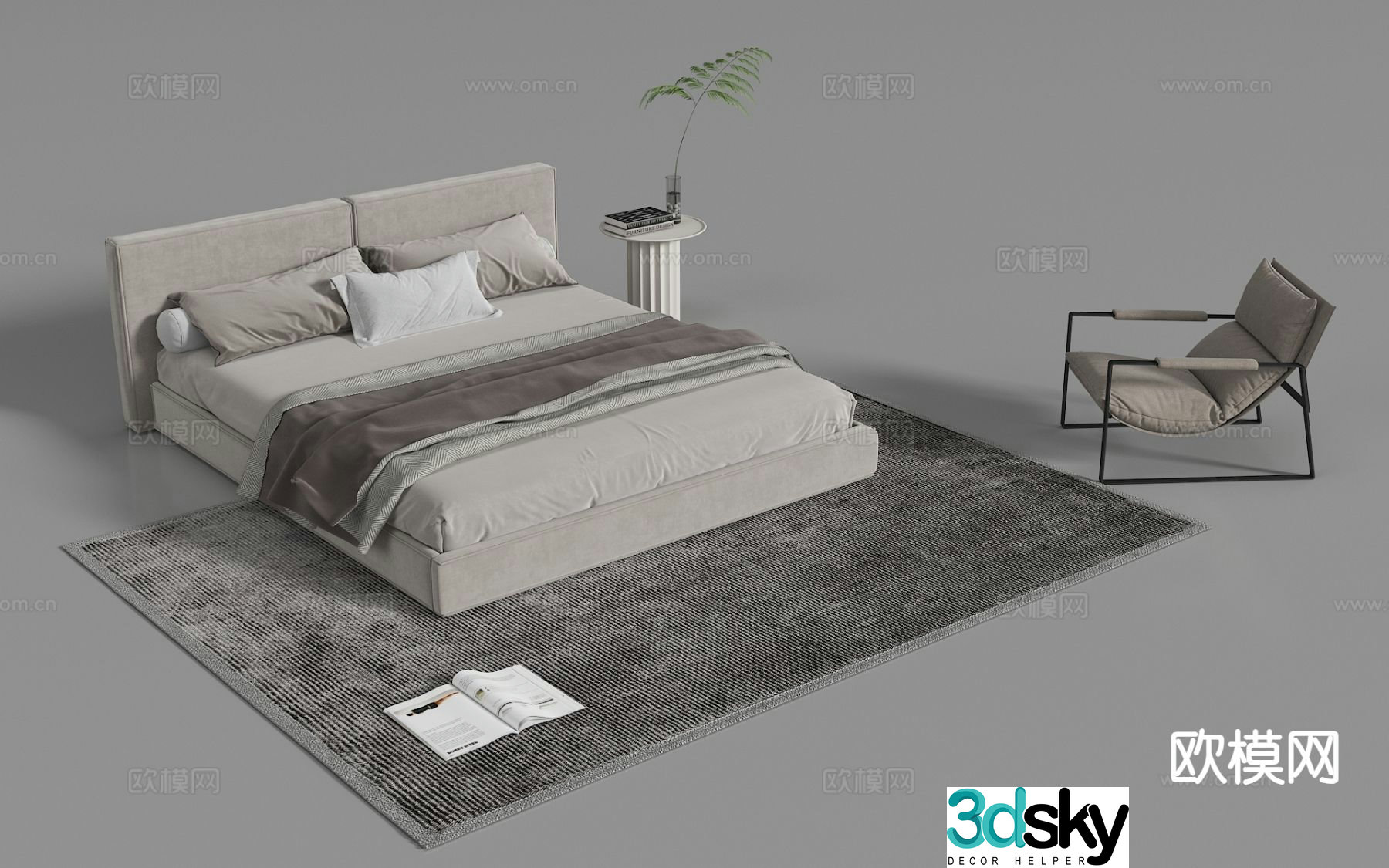 Modern double bed fabric bed 3d model
