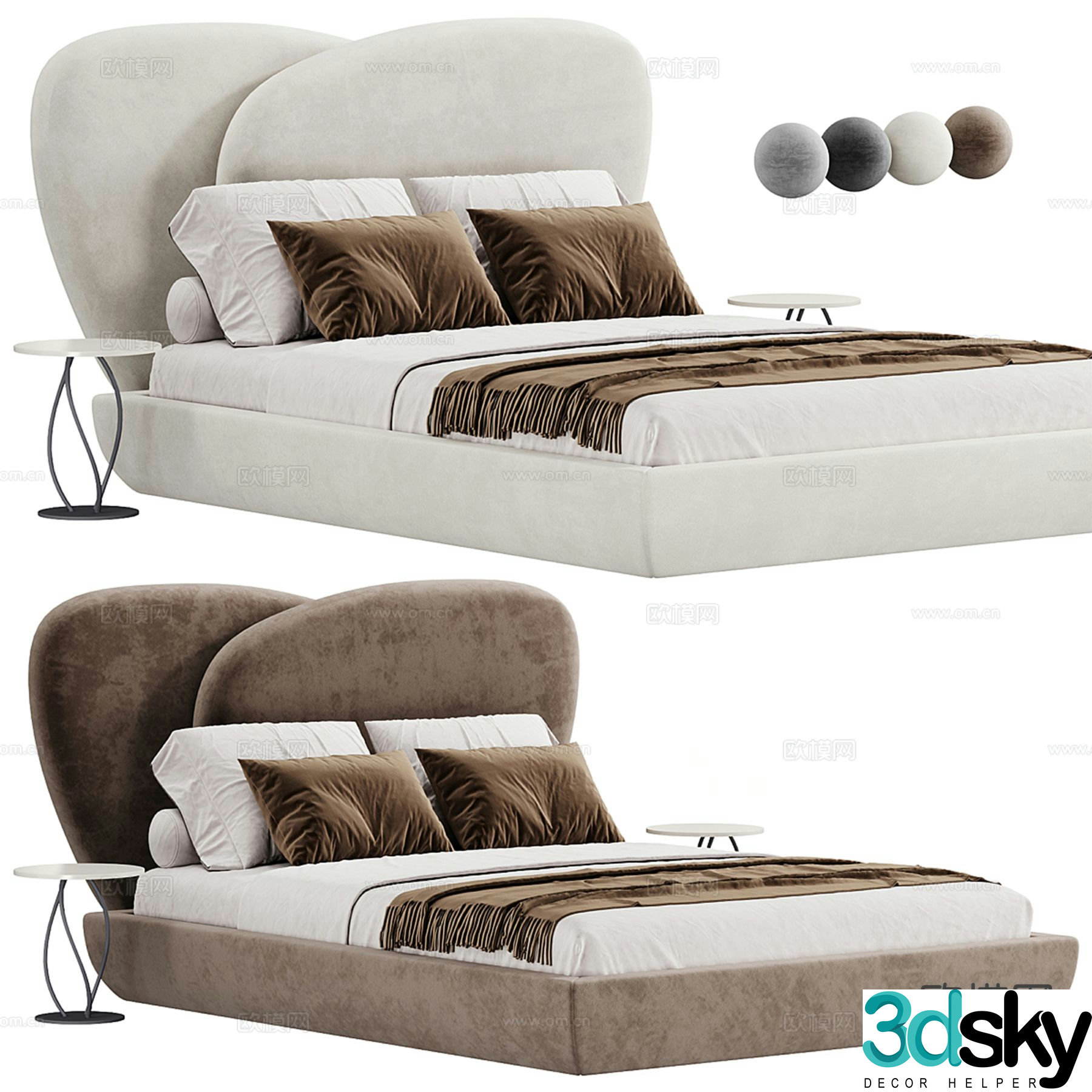 Modern double bed curved bed 3d model