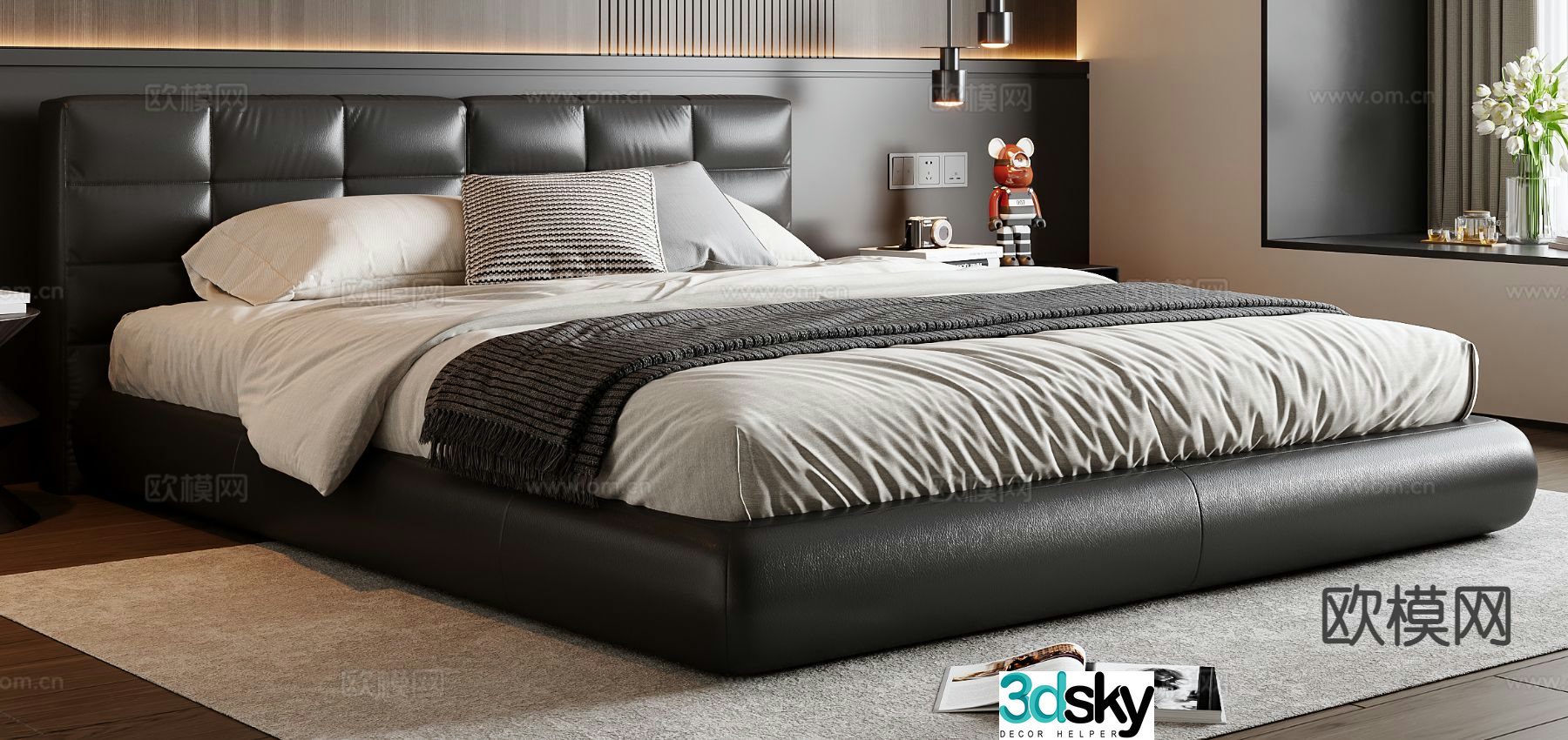 Italian double bed 3d model
