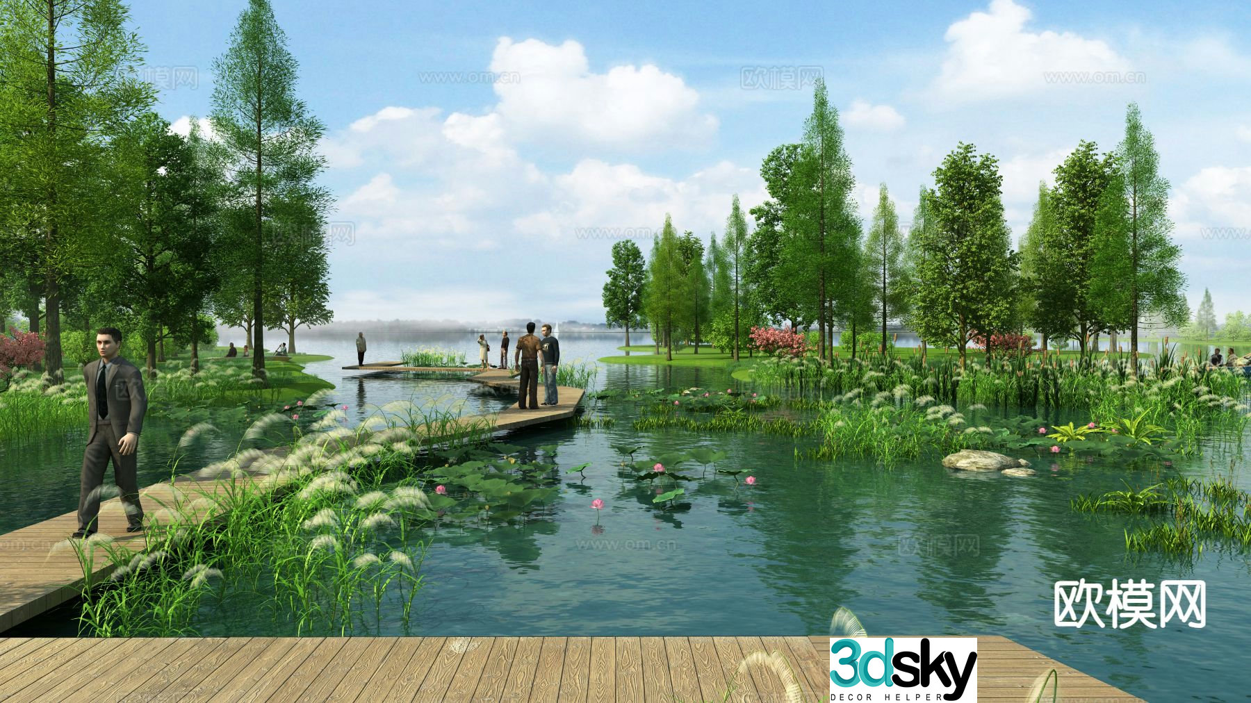 Lake landscape Wetland park landscape 3d model