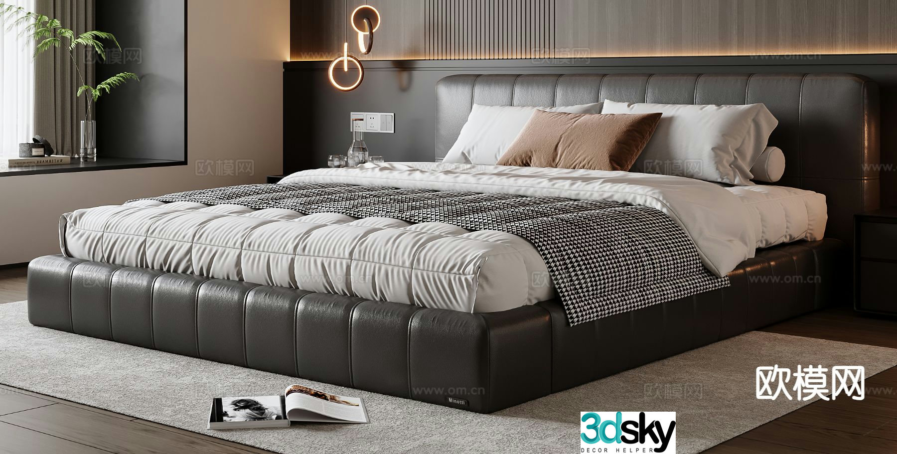 Italian double bed 3d model