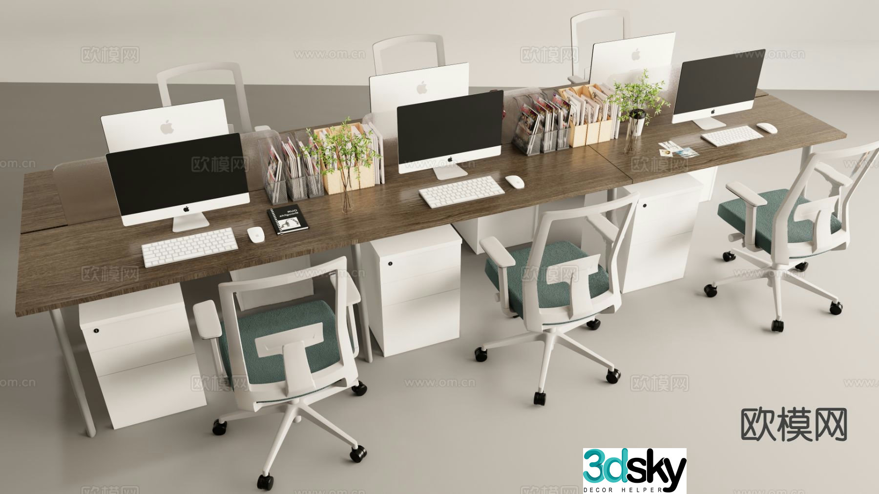 Office desk and chair work station screen card position 3d model