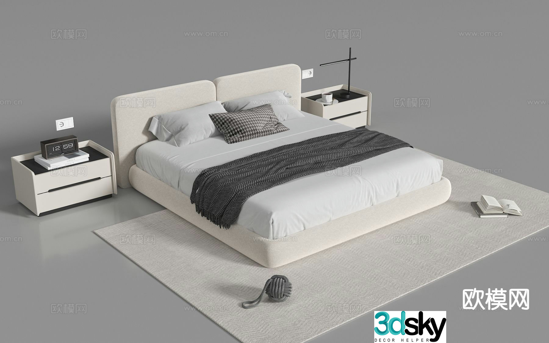 Modern double bed fabric bed 3d model