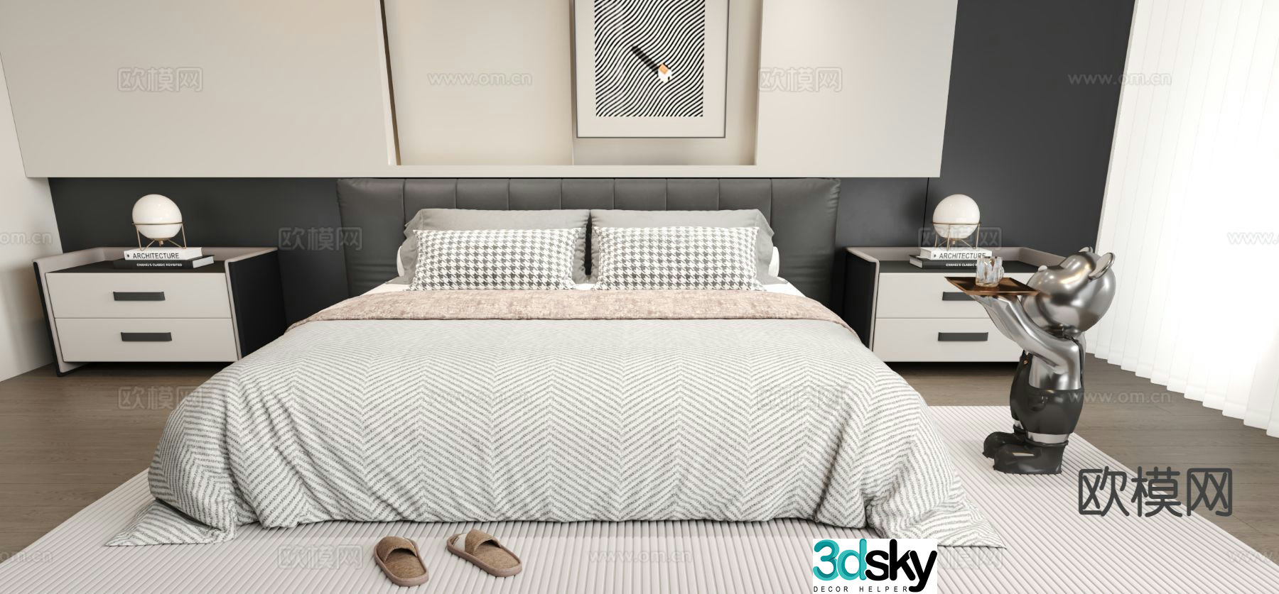 Italian leather bed double bed 3d model