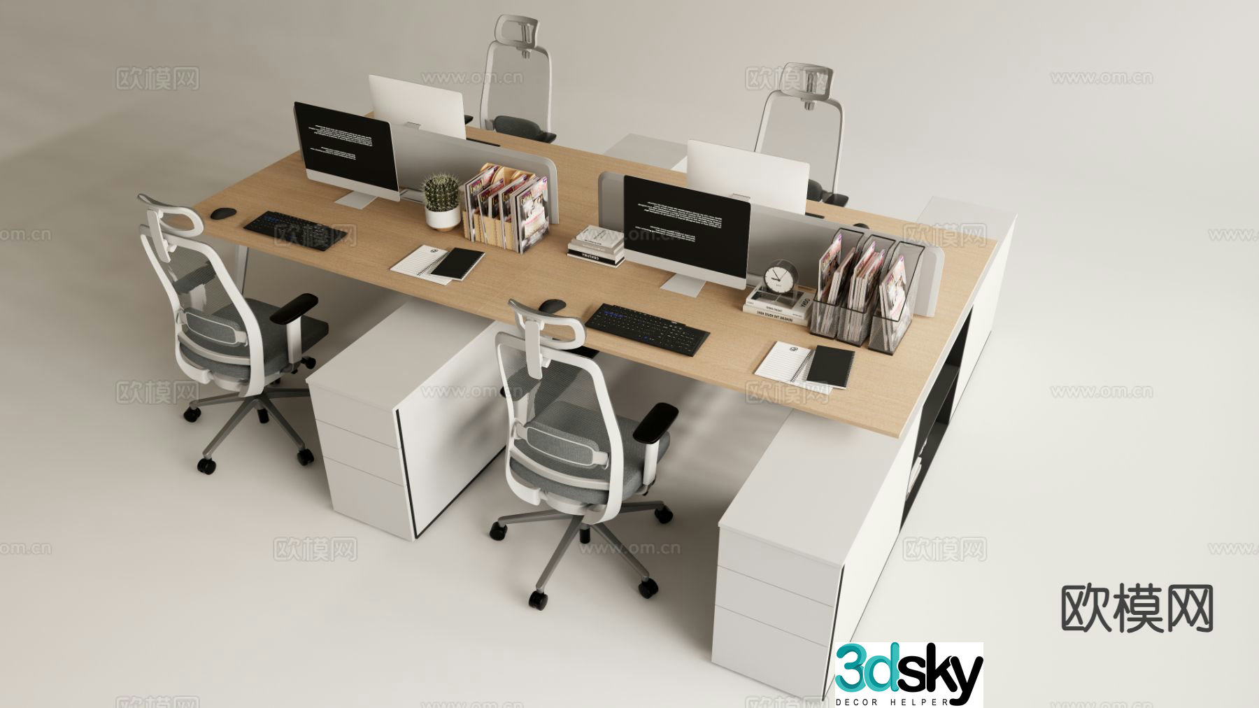 Office desk and chair work station screen card position 3d model