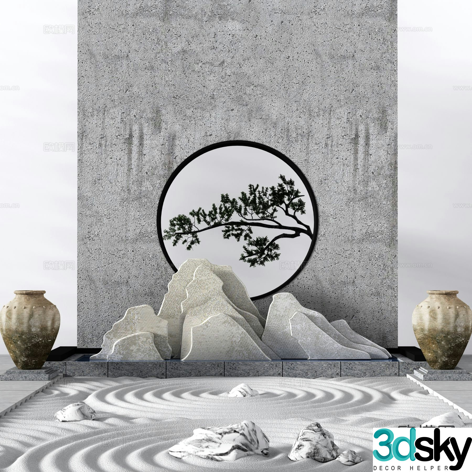 New Chinese style landscape wall rockery sketch landscape wall 3d model