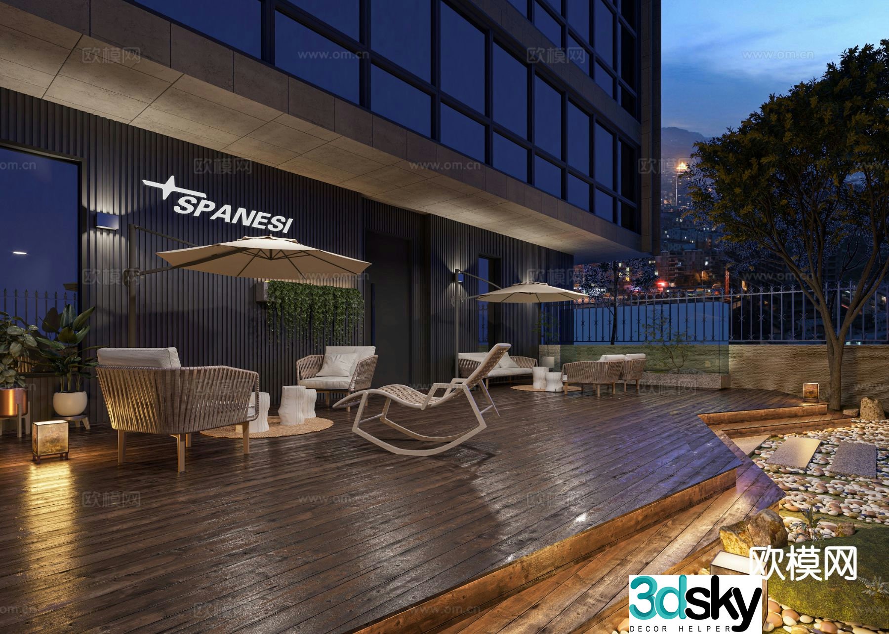 Modern apartment building courtyard leisure courtyard night view 3d model