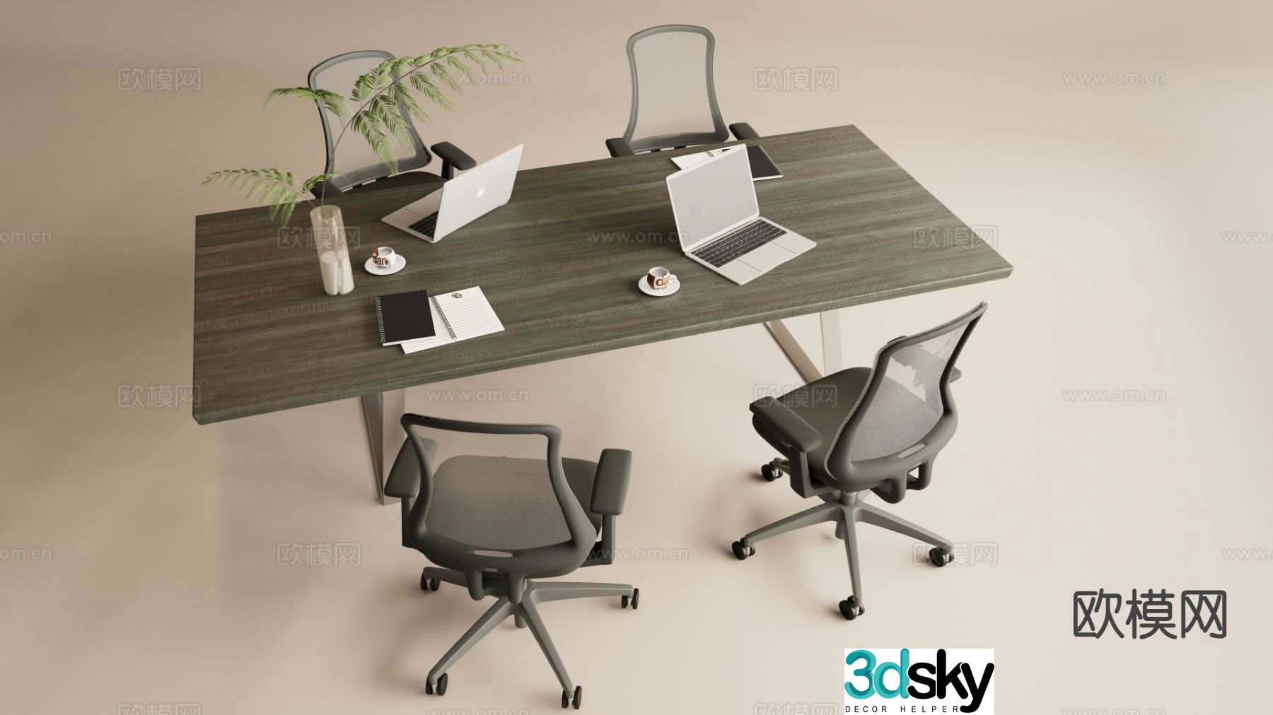 Modern office desk and chair 3d model