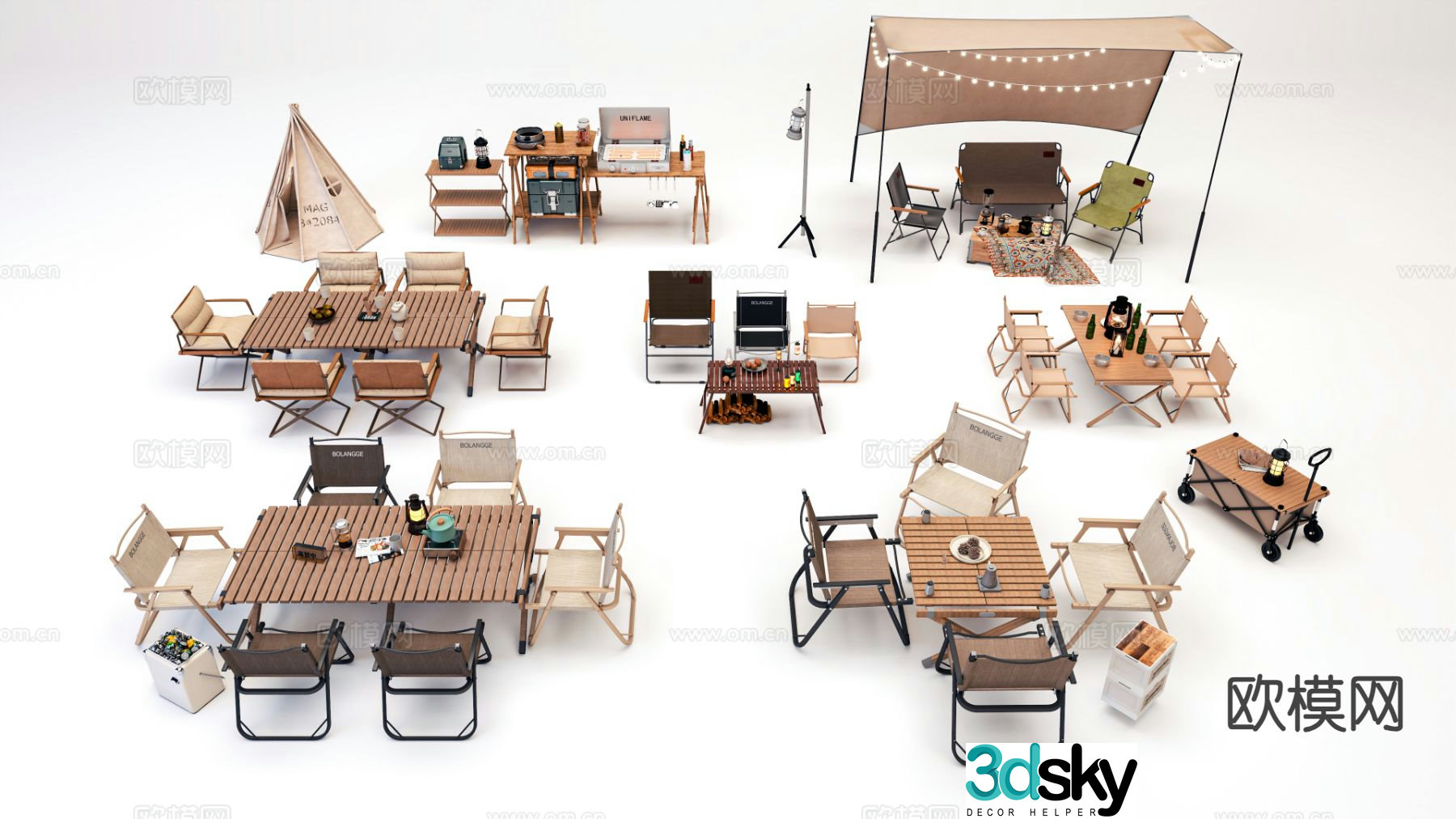 Camping tables and chairs outdoor tables and chairs 3d model