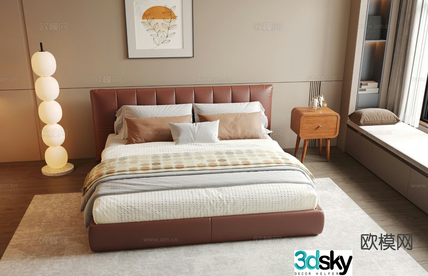 Italian double bed leather bed 3d model