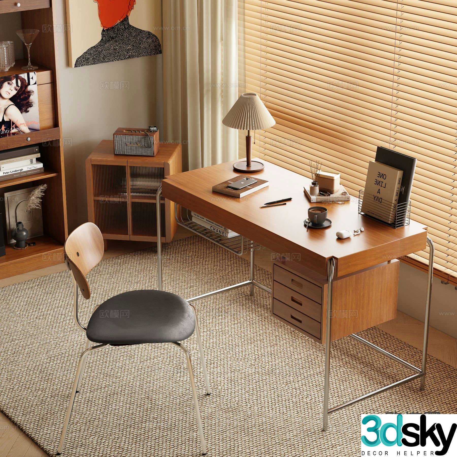 Medieval style desk chair desk 3d model
