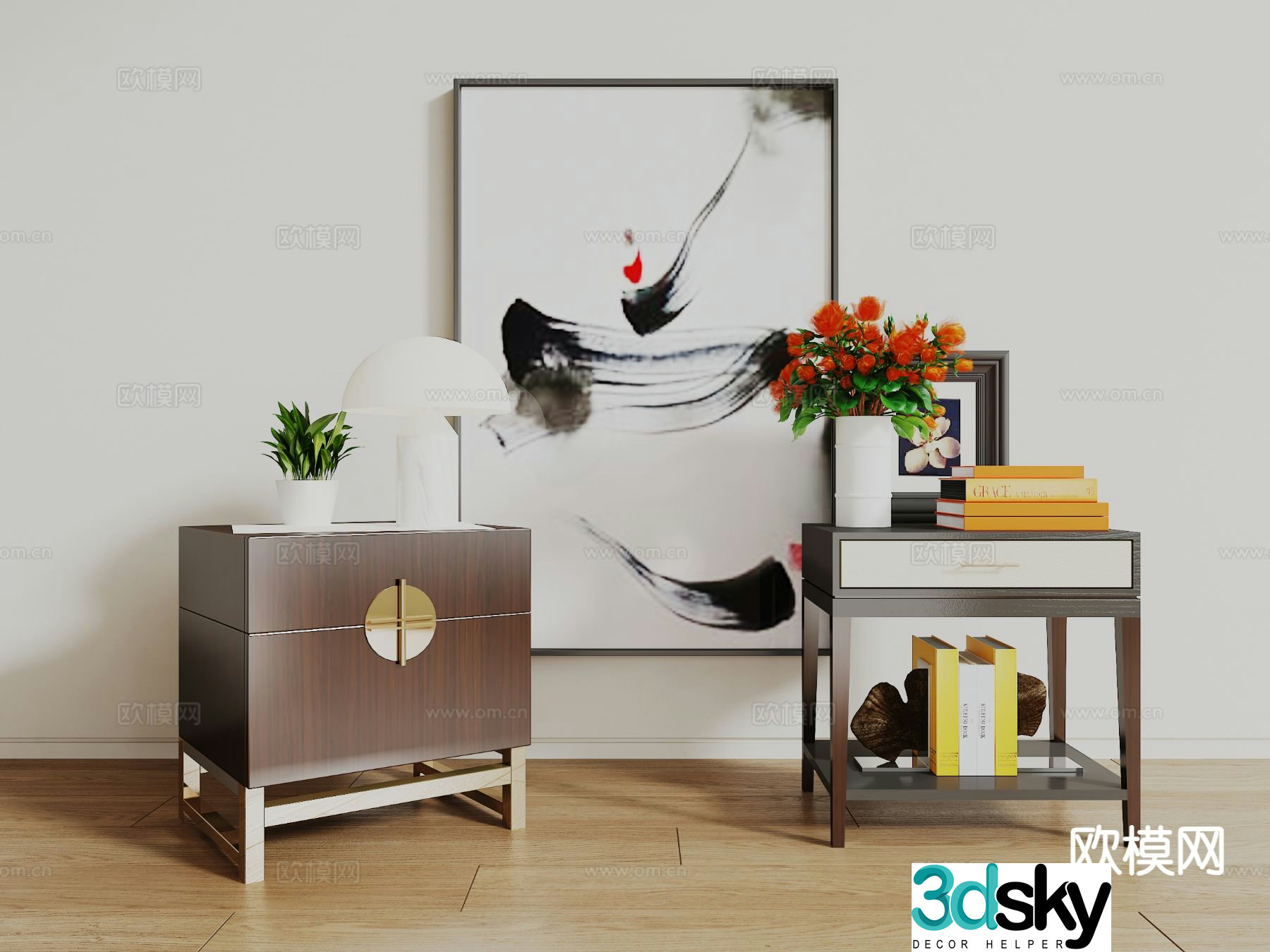 New Chinese style bedside table 3d model