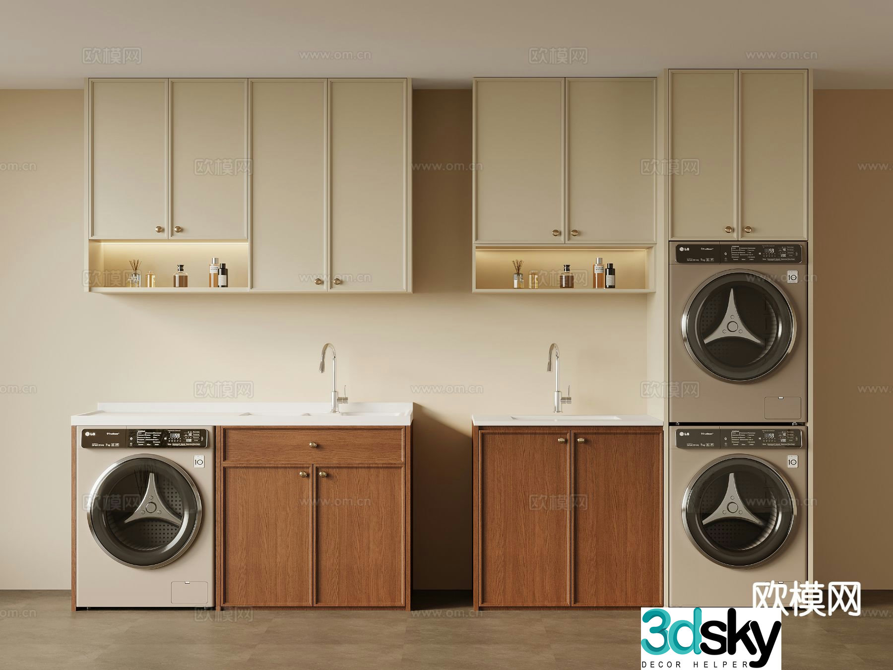 Middle-aged washing machine cabinet balcony cabinet 3D model