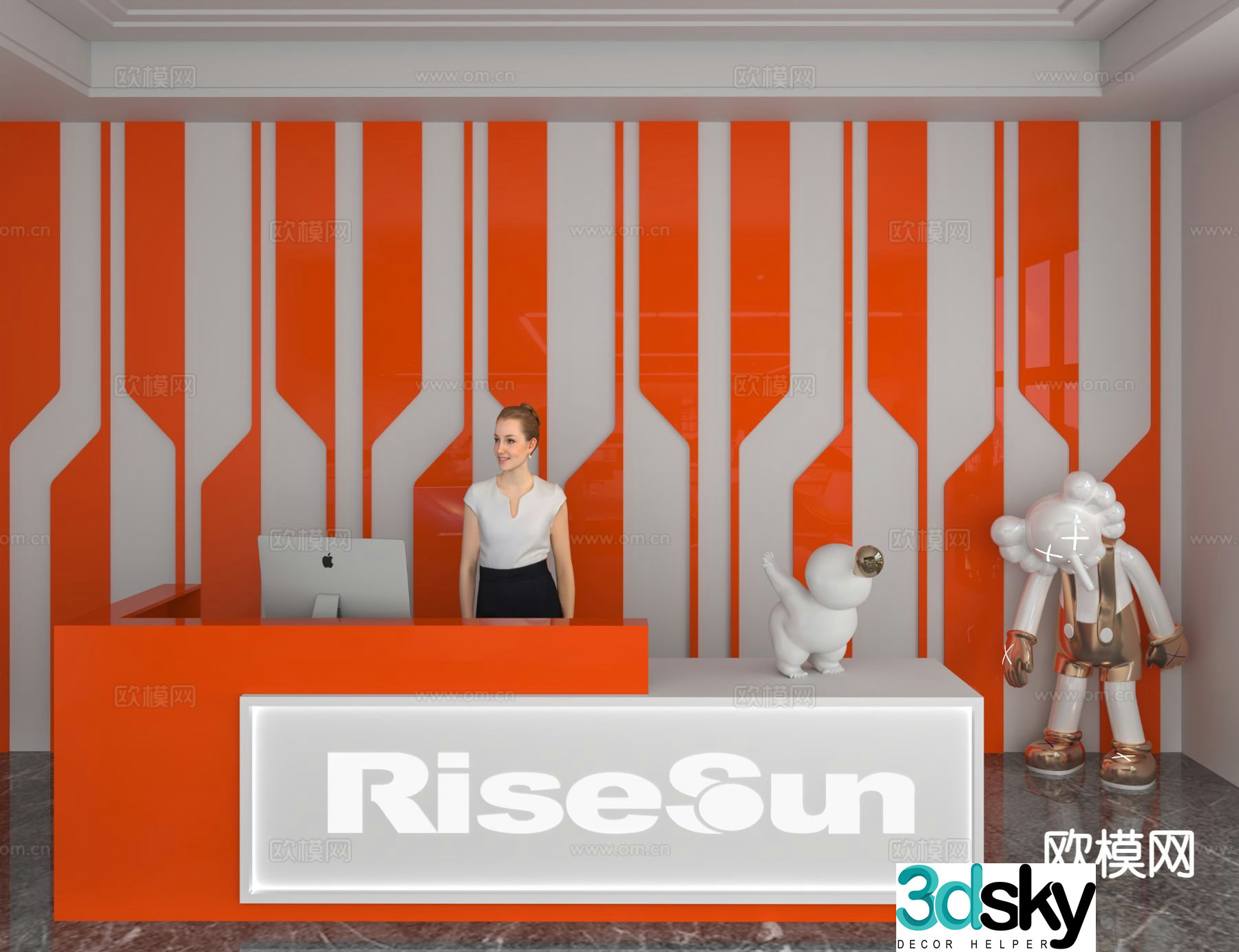 Modern front desk reception desk information desk office background 3d model