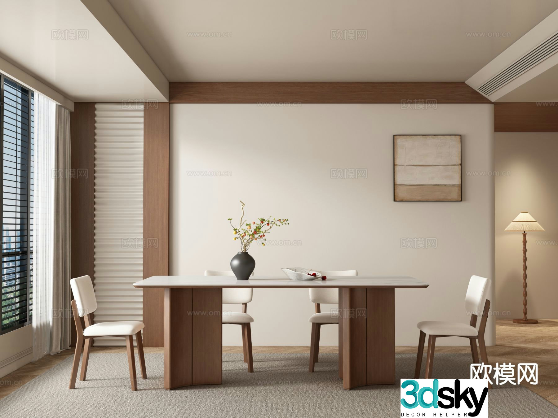 Medieval style dining table and chairs 3d model