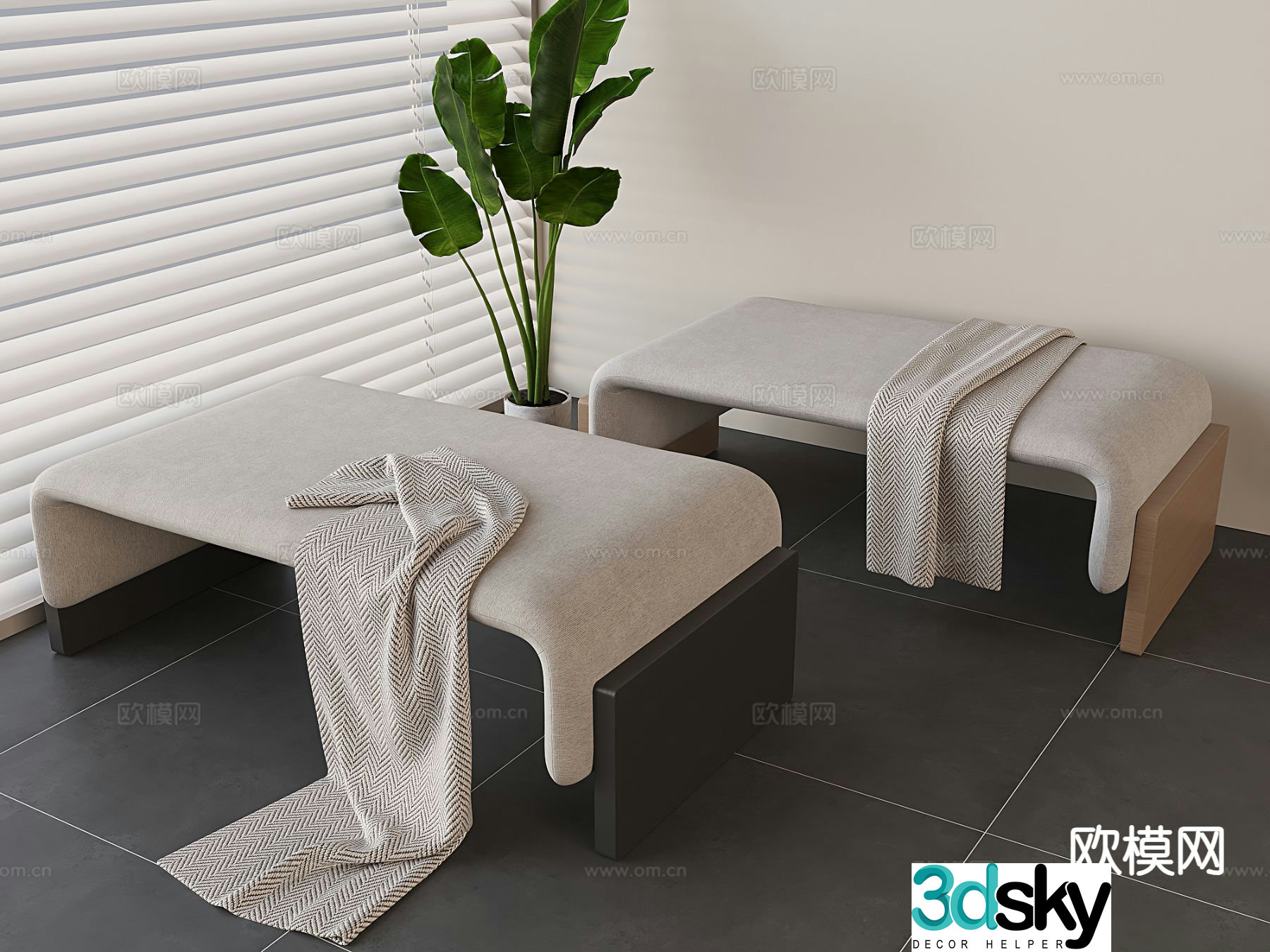 Modern shoe changing stool bed end stool footrest 3D model