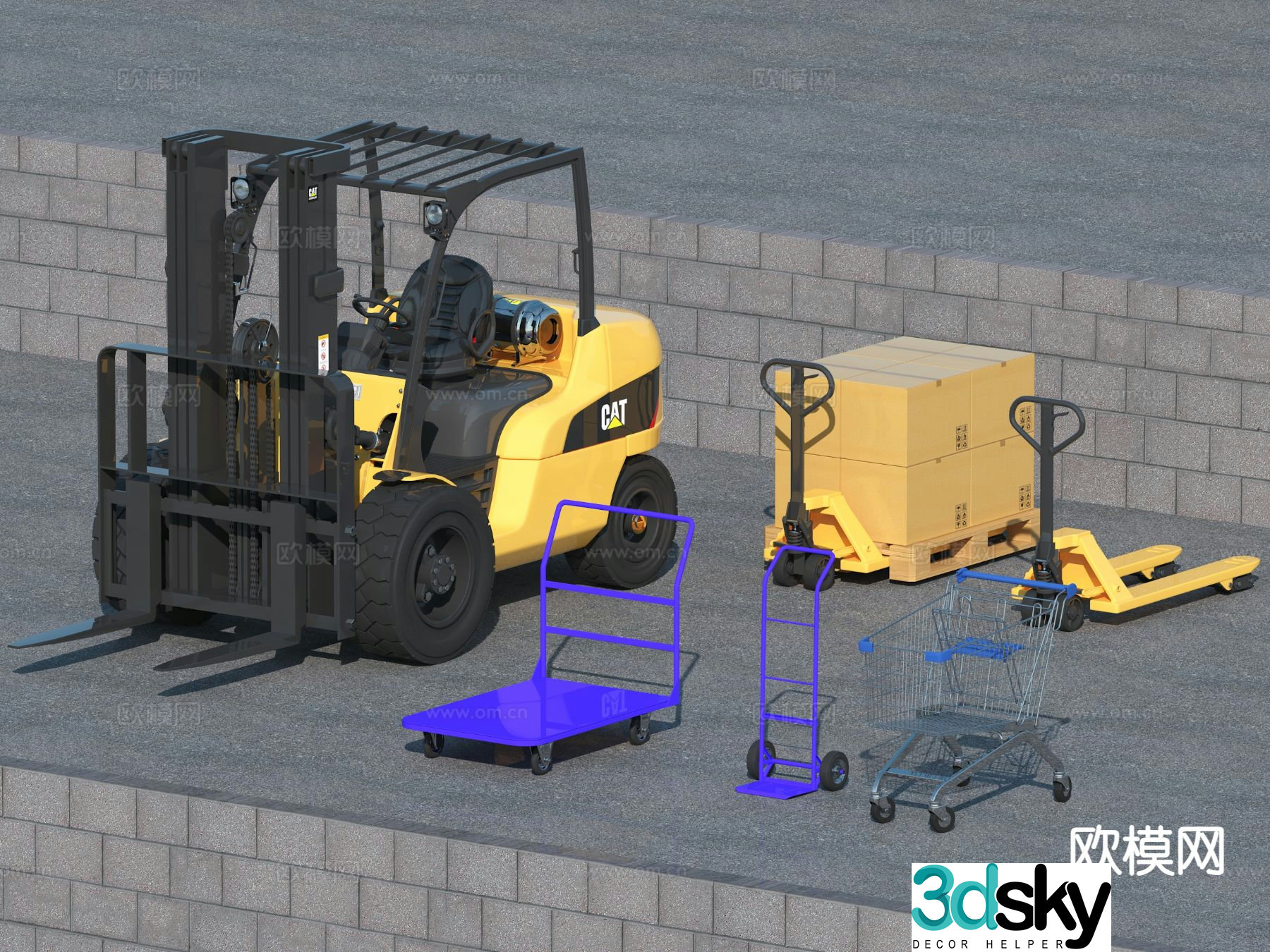 forklift cart shopping cart 3d model