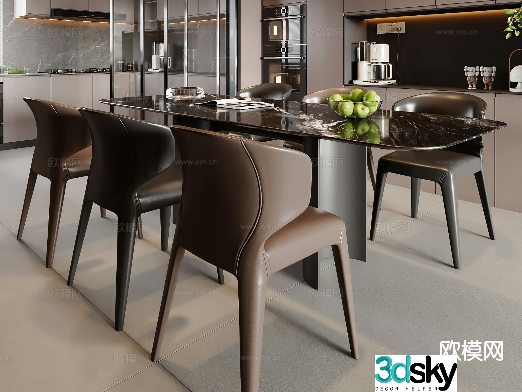 Italian dining table and chairs 3d model