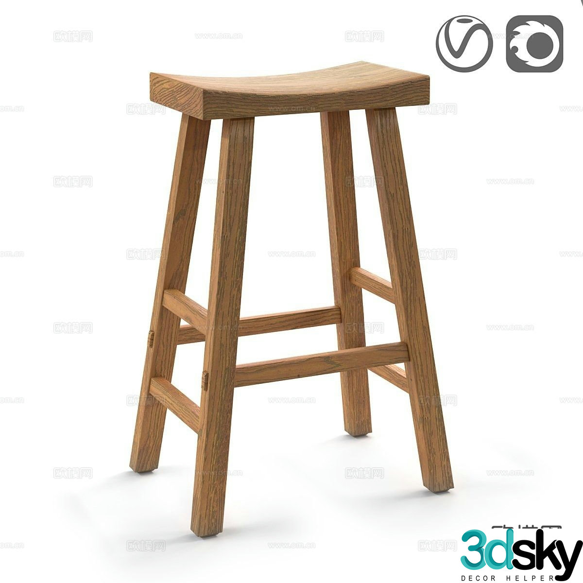 Medieval style bar stool 3d model