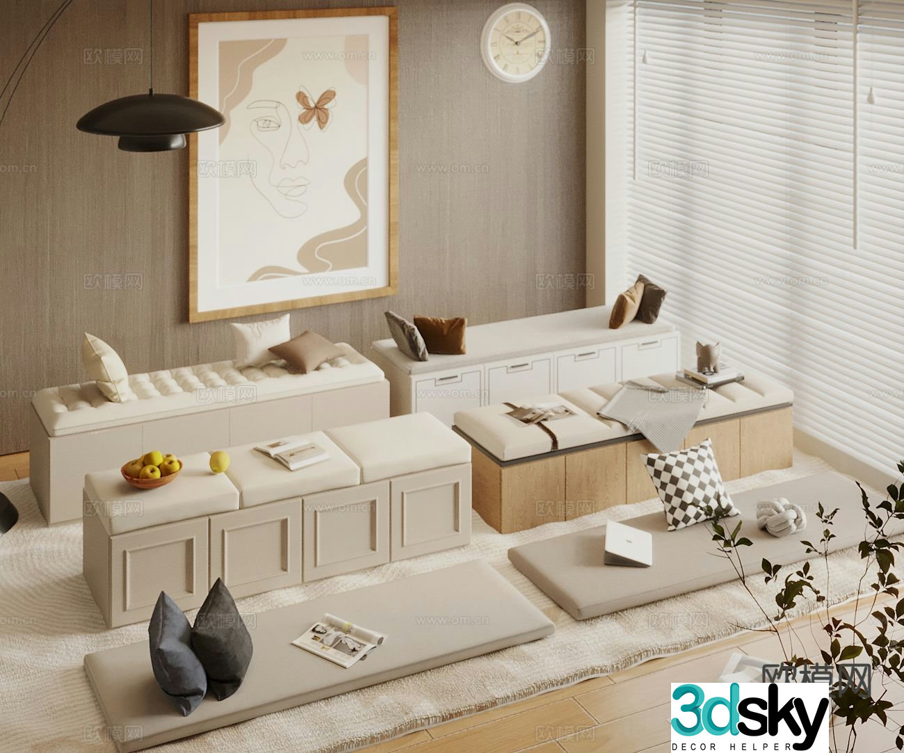 Cream style cushion bay window cushion bay window cabinet bay window sill pillow 3D model