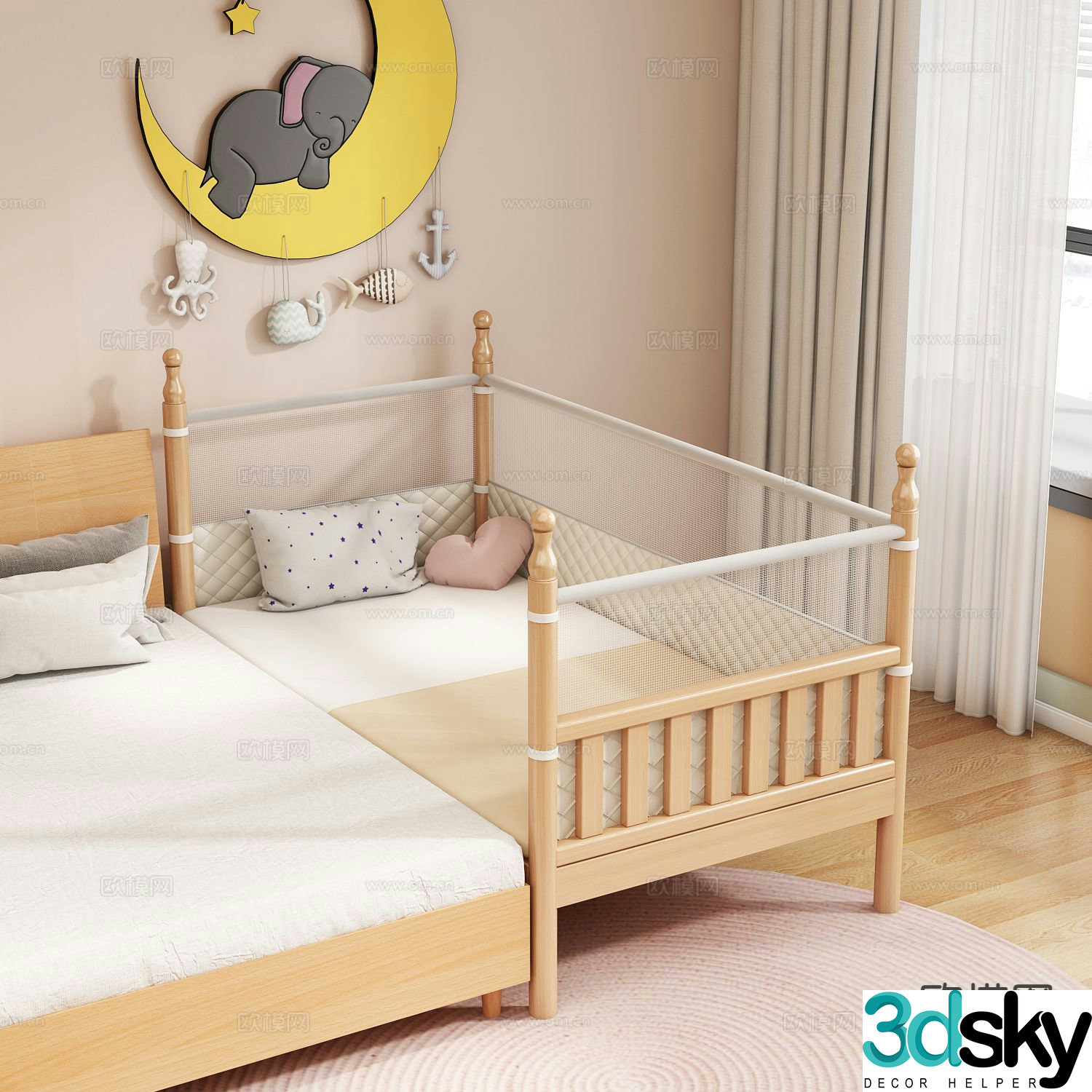 Modern crib children’s spliced â€‹â€‹bed 3d model