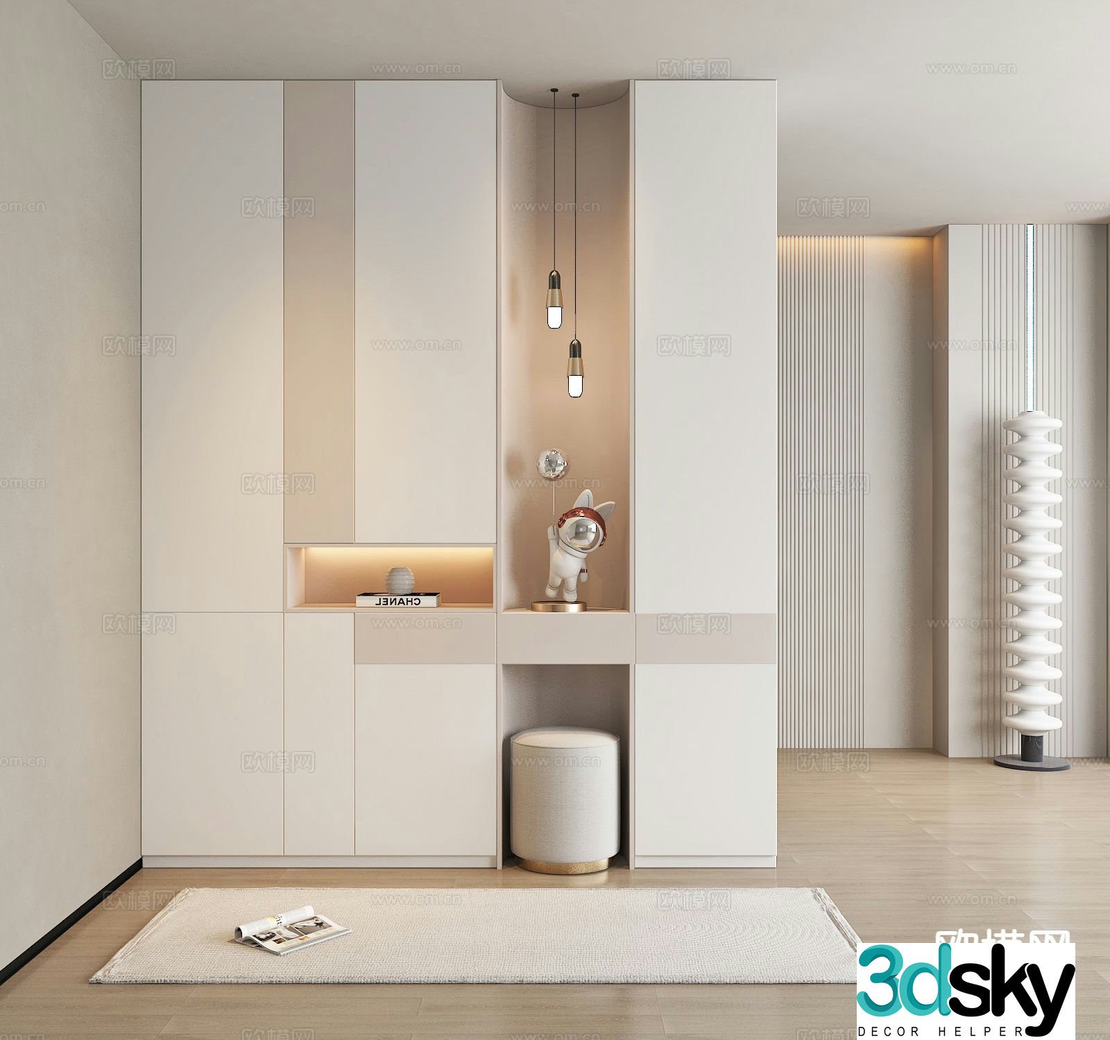 Cream style entrance shoe cabinet 3D model