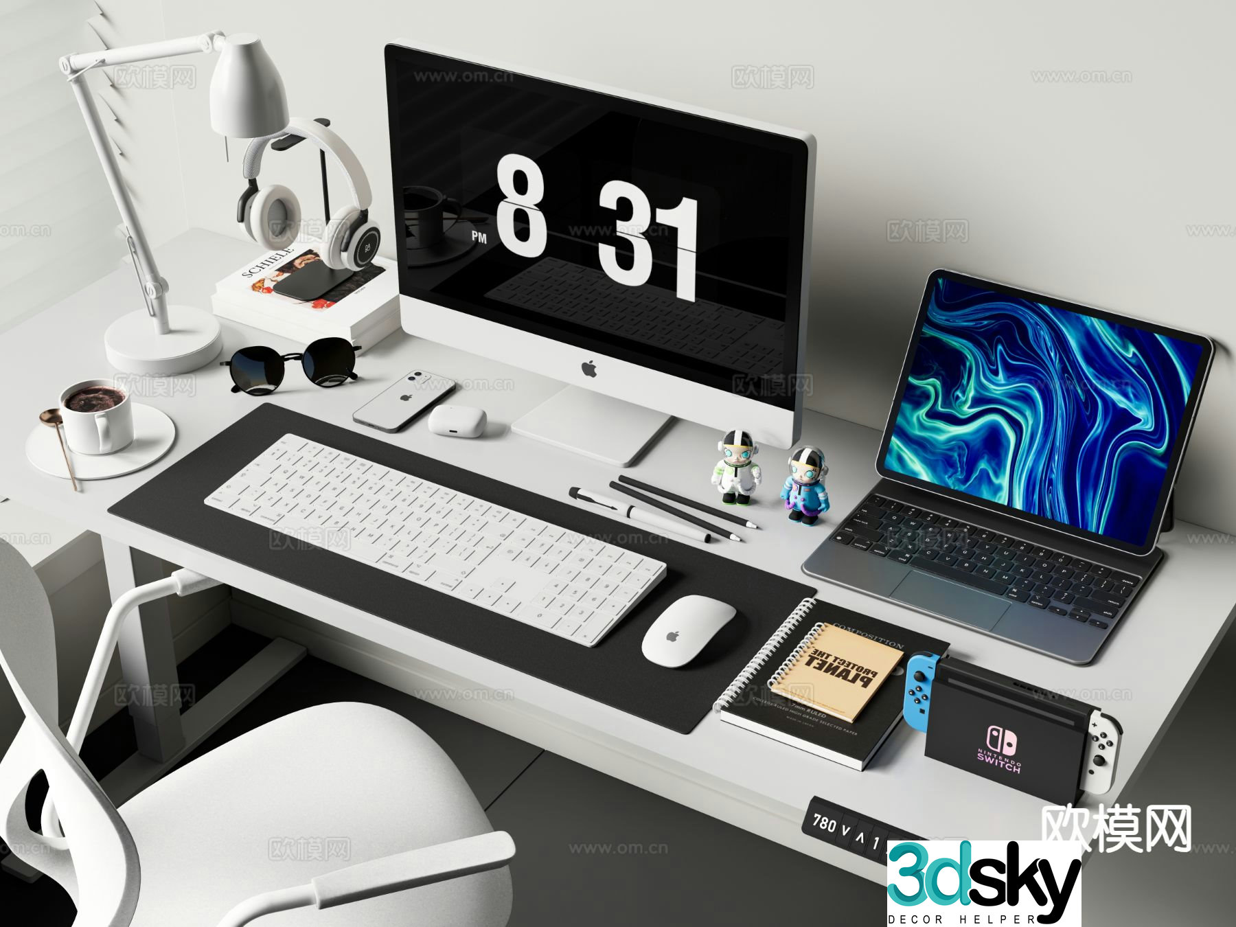 computer desktop computer office supplies digital combination 3d model