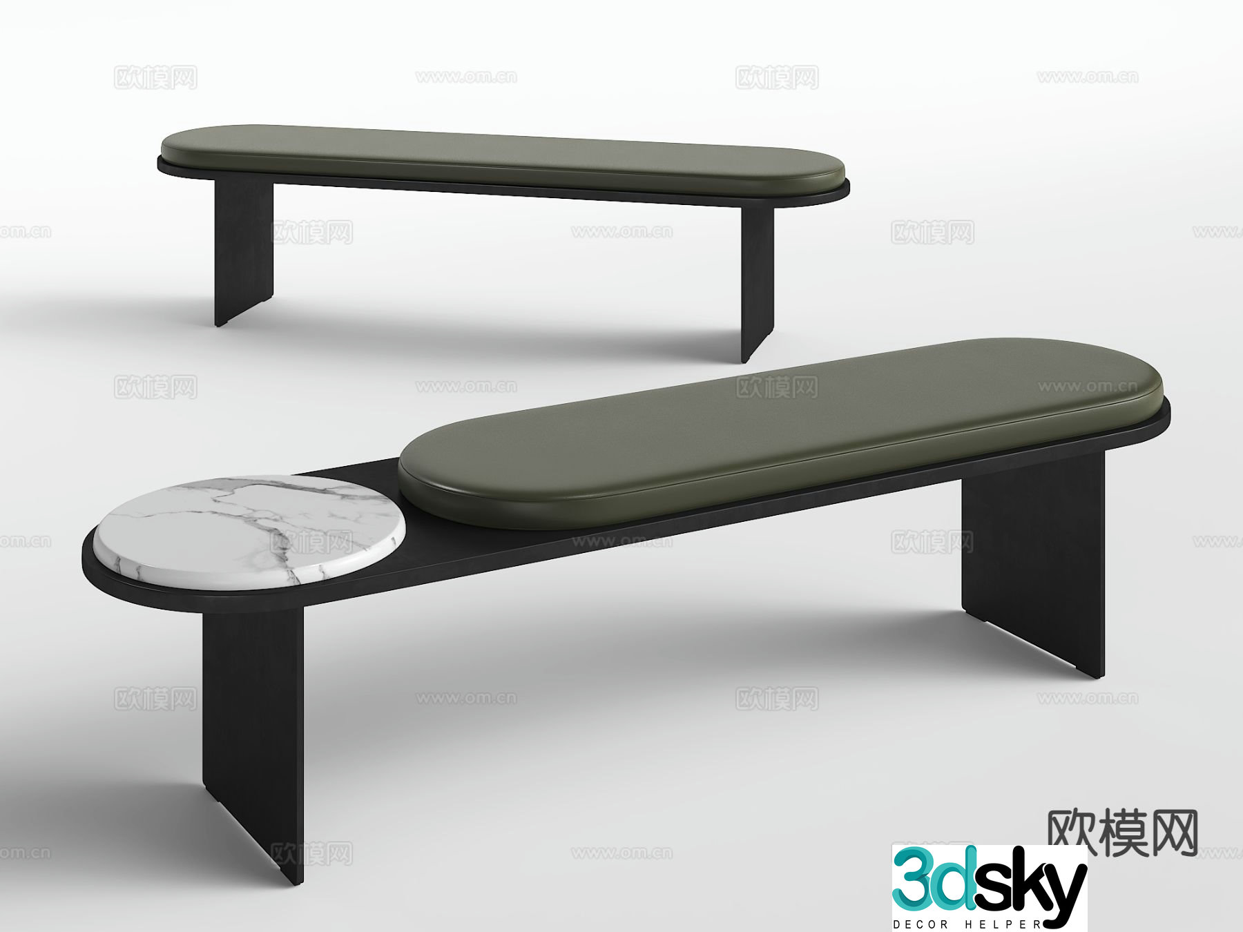 Modern leather bench bed end stool stool 3d model
