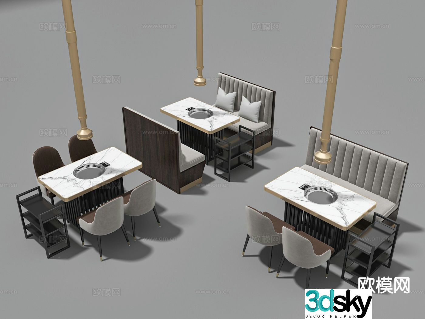 Hot pot table barbecue dining table and chairs booth range hood 3D model