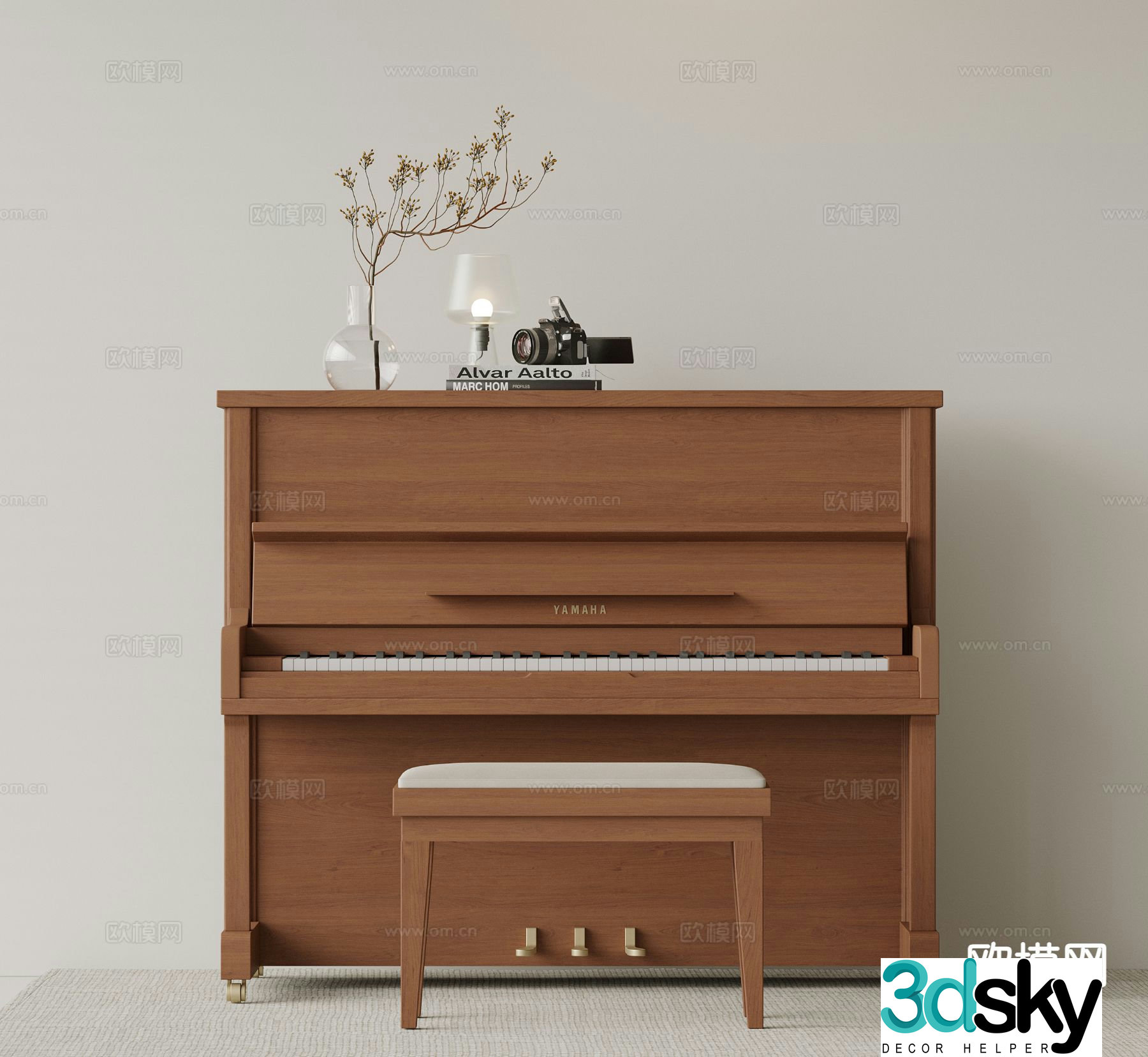 Medieval style piano wooden piano 3d model