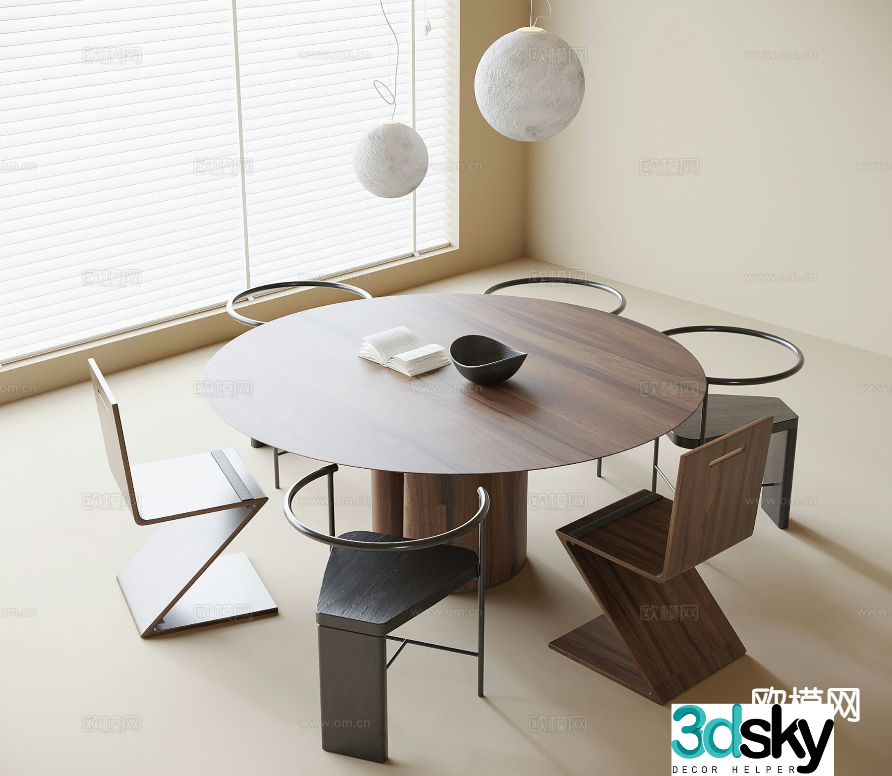 Modern dining table and chairs round table 3d model