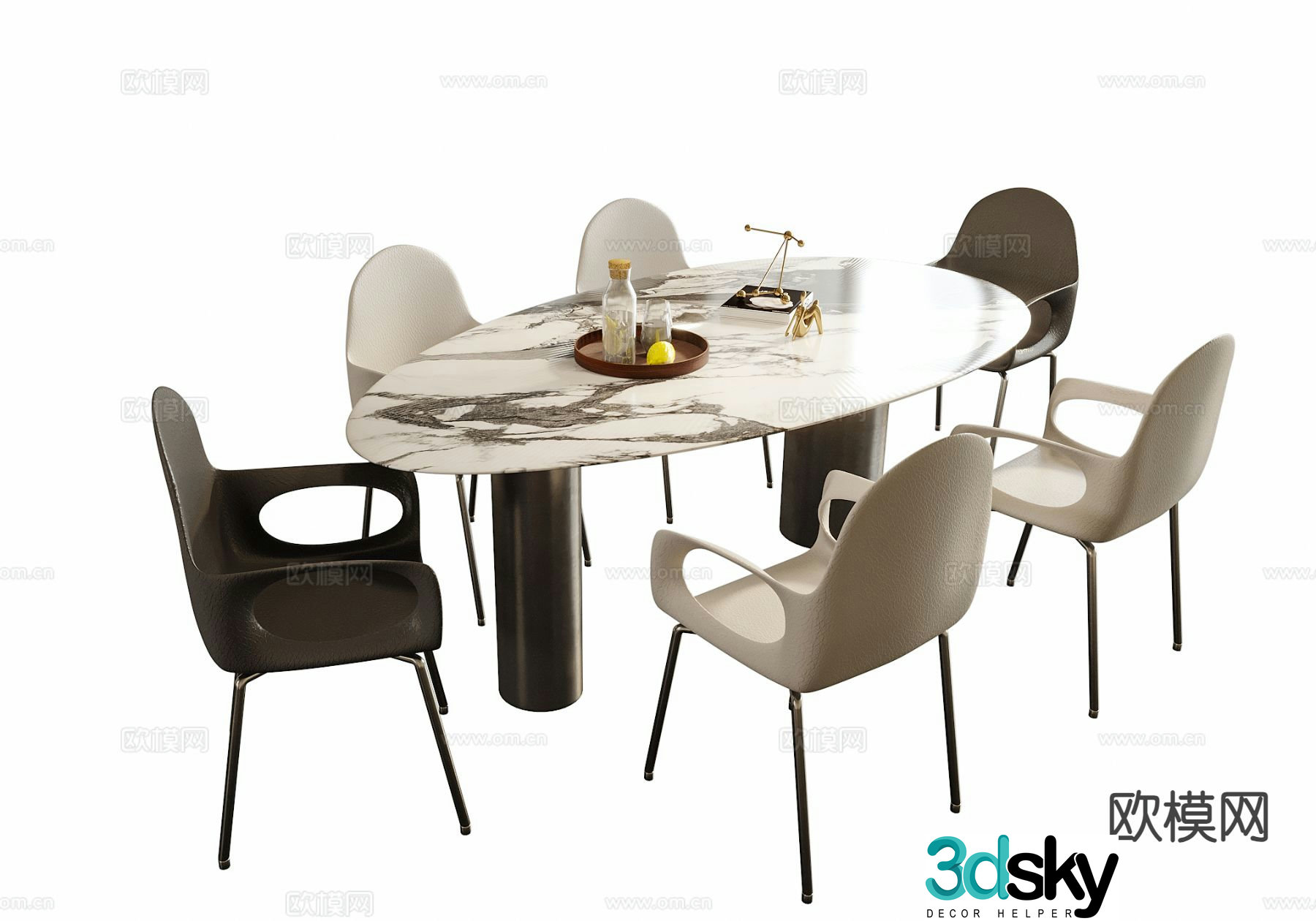 Modern oval dining table and chair 3d model