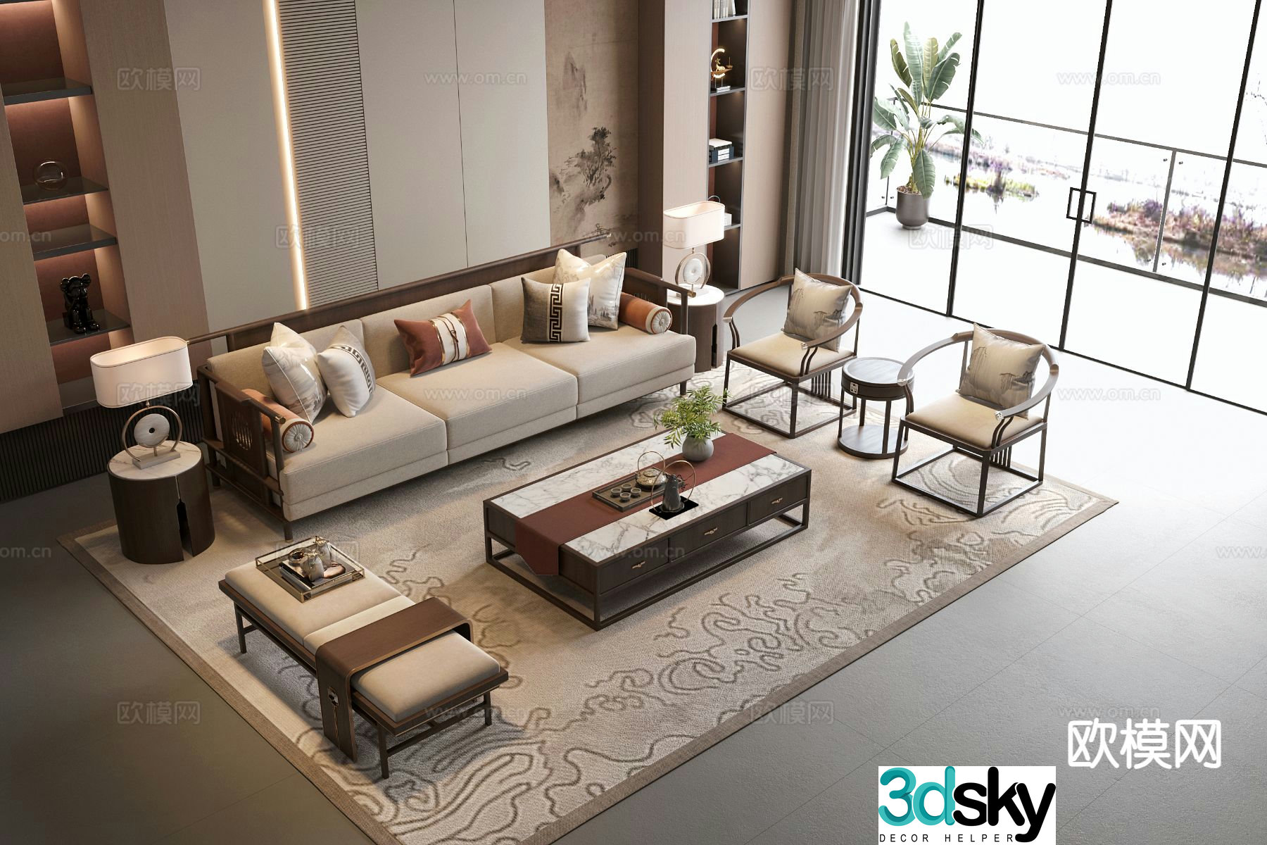 New Chinese style modular sofa 3d model