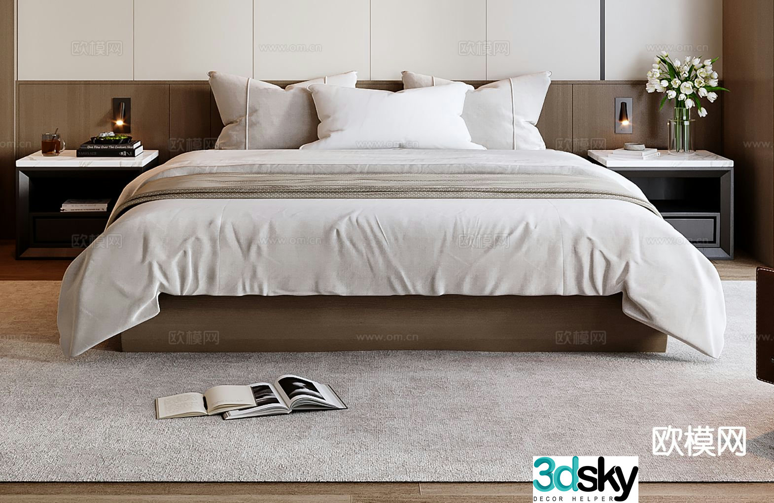 Modern double bed 3d model