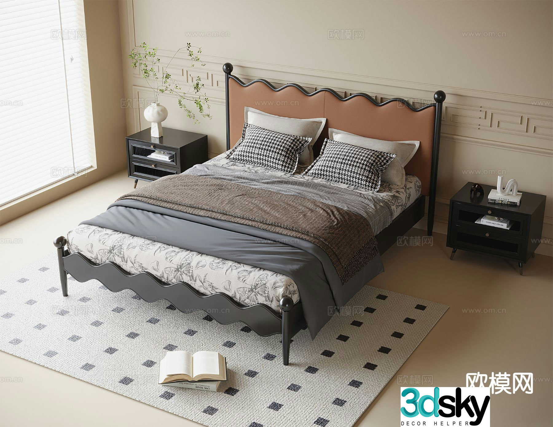 French double bed 3d model