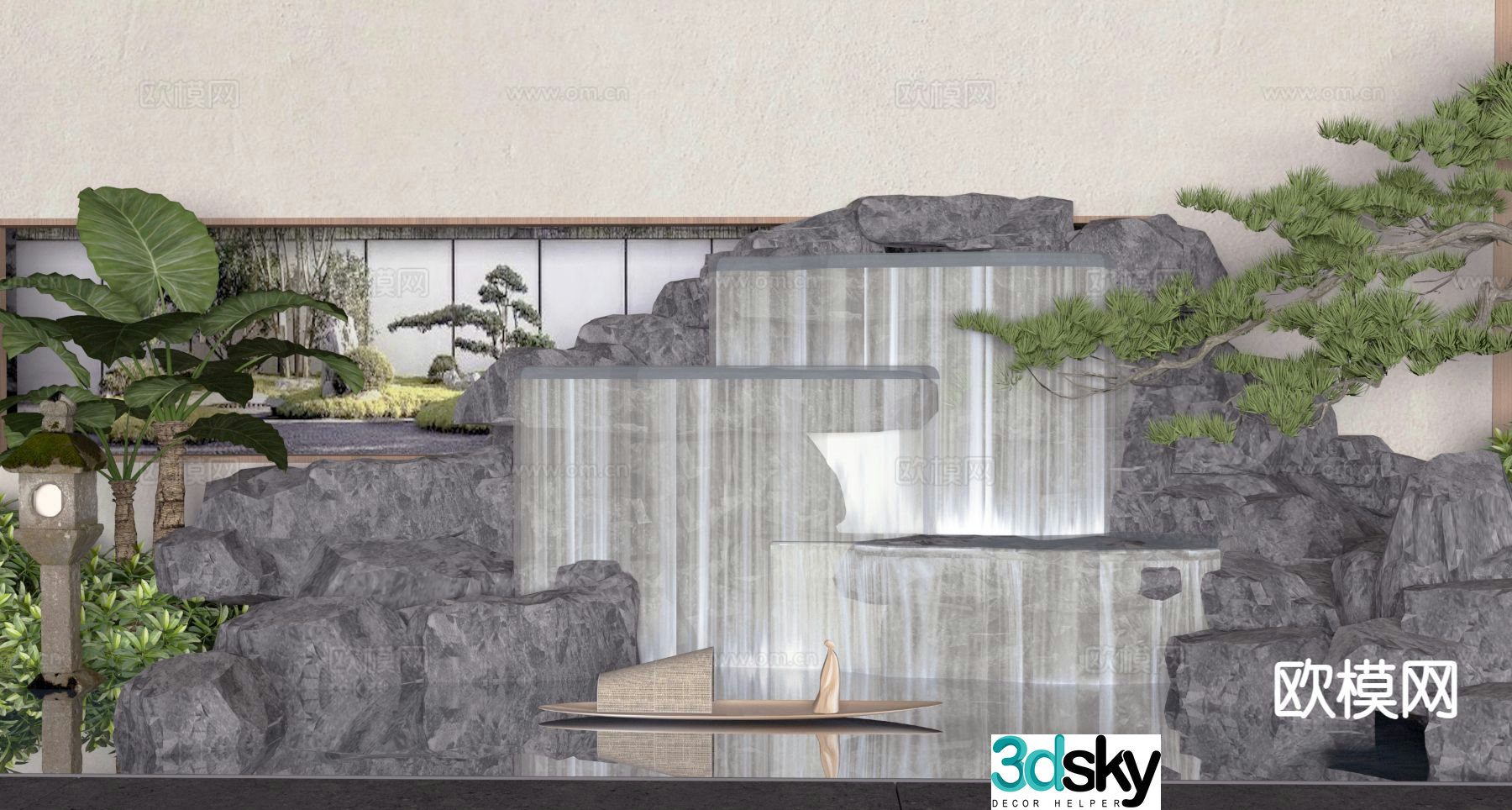 Outdoor flowing water sketch rockery waterscape 3D model