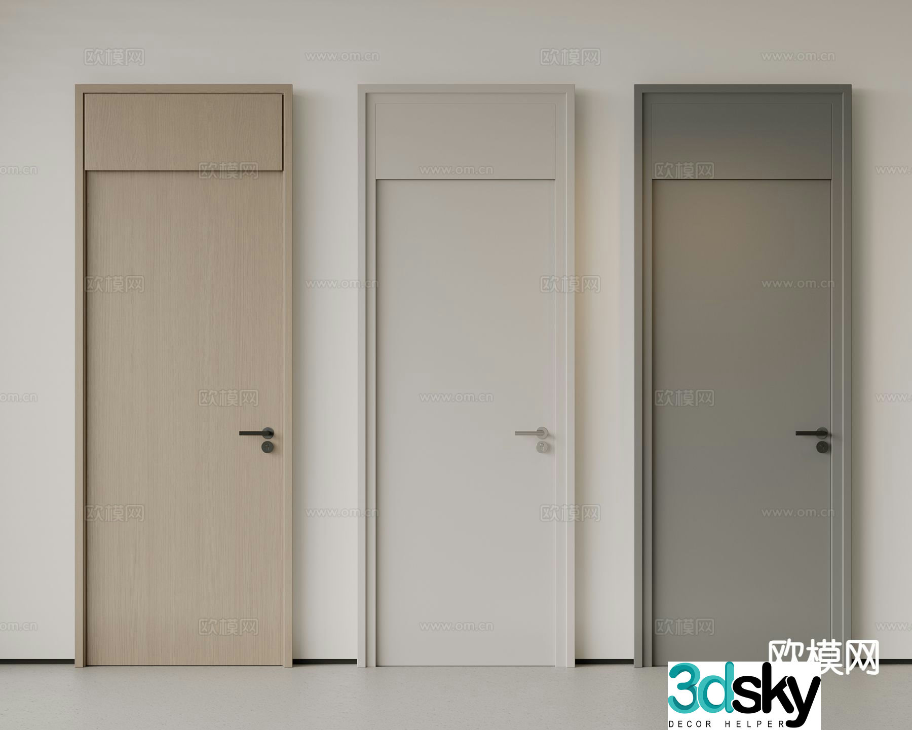 Modern single-open door bedroom door minimalist door room door 3d model