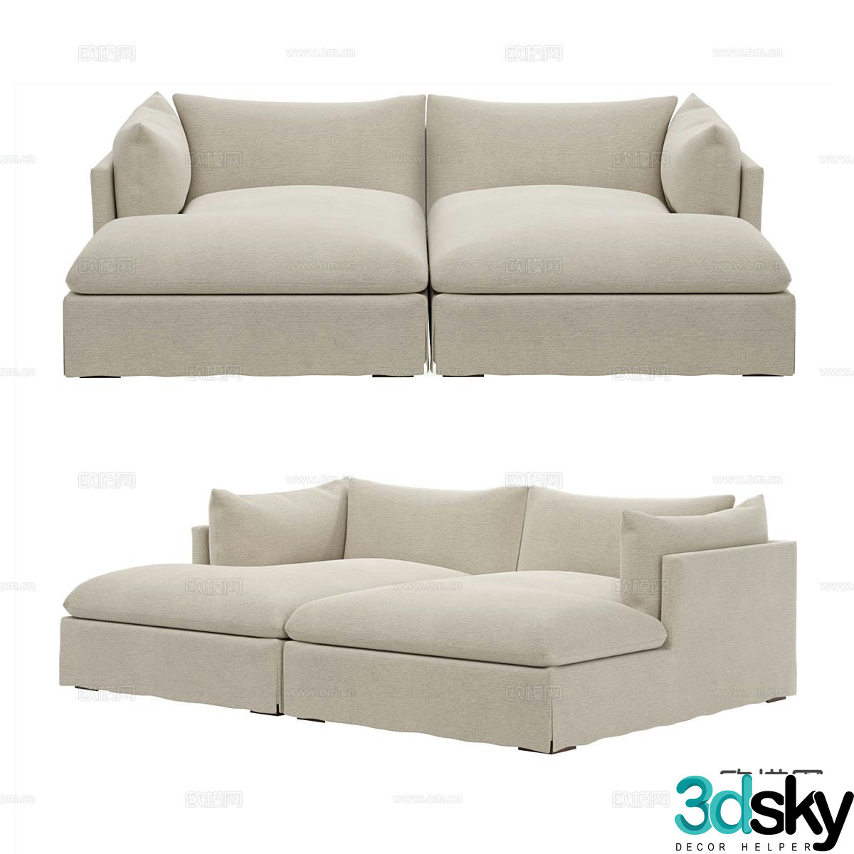Creamy style double sofa 3d model