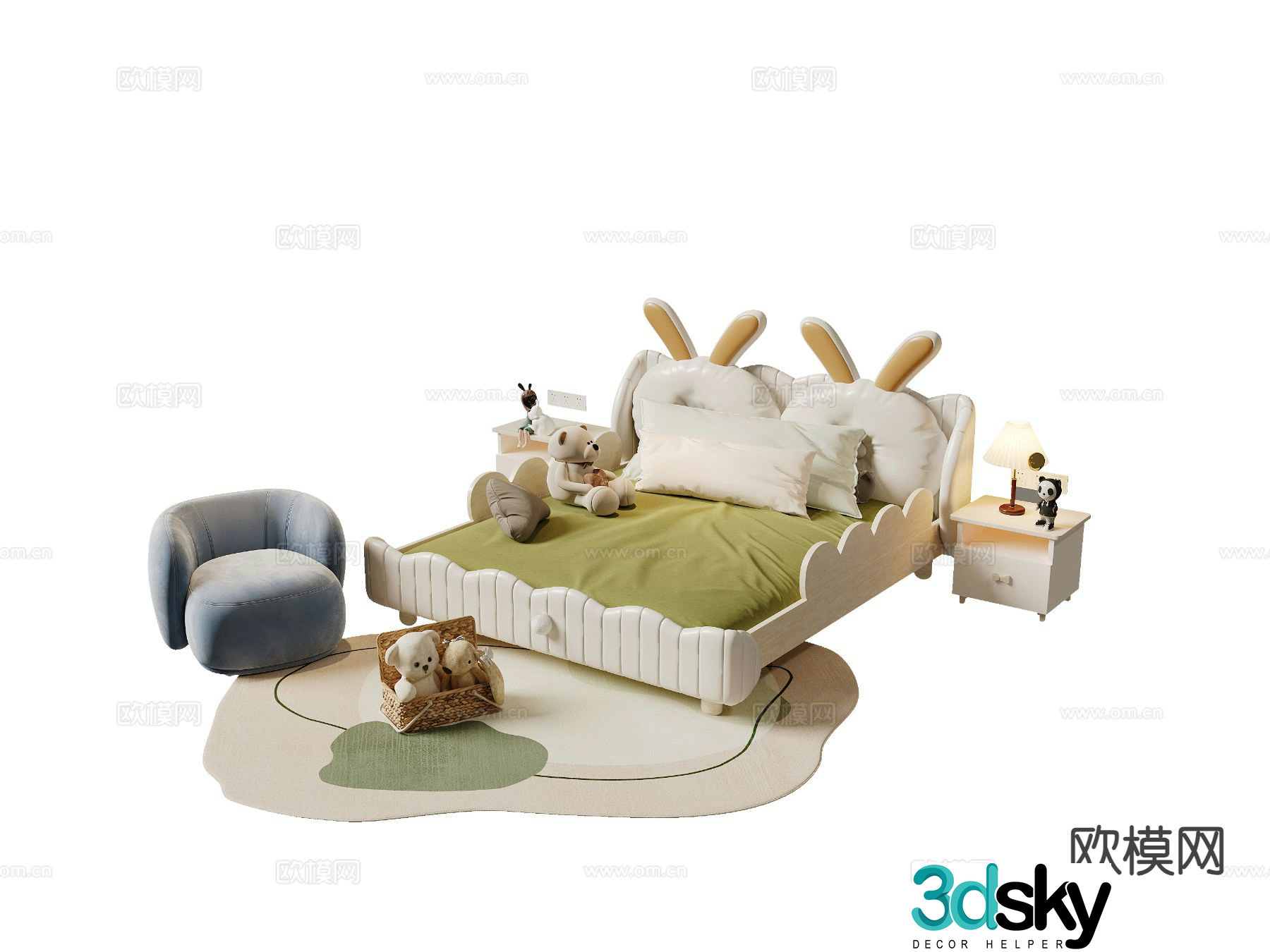 Modern children’s bed daughter’s bed cartoon rabbit 3d model