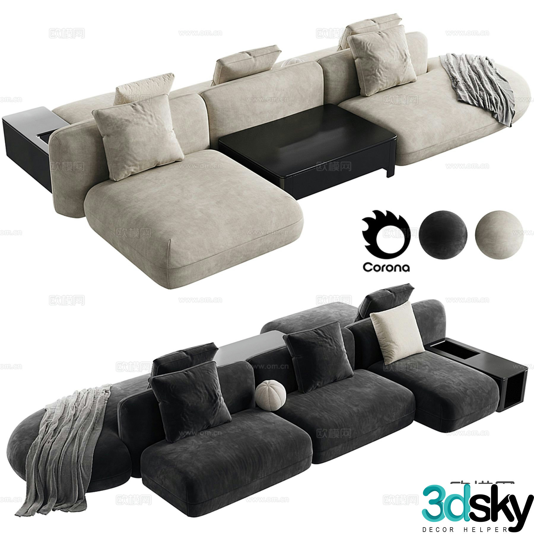Modern backrest sofa multi-person sofa leisure sofa 3d model