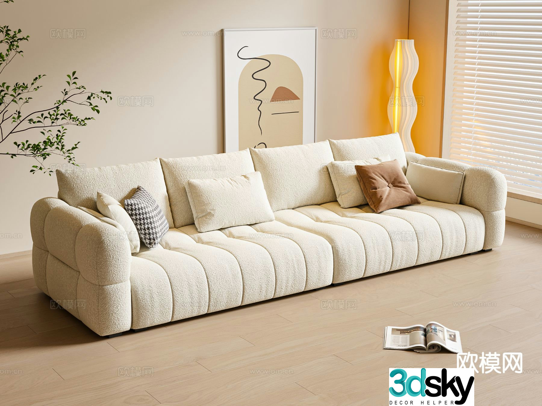 Cream style sofa three person sofa 3d model