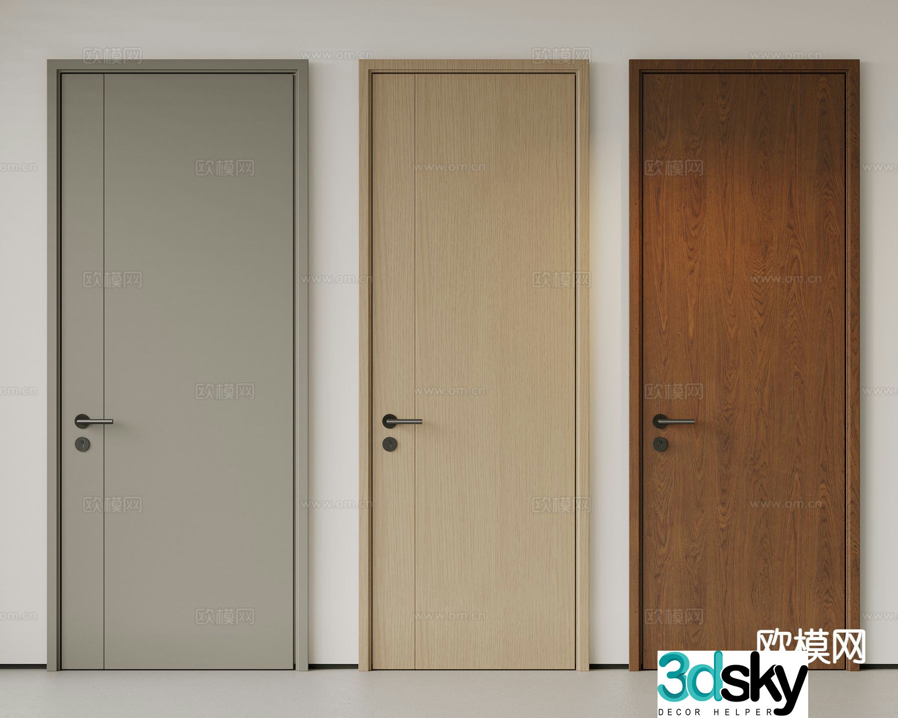 Modern single door bedroom door minimalist door room door 3d model