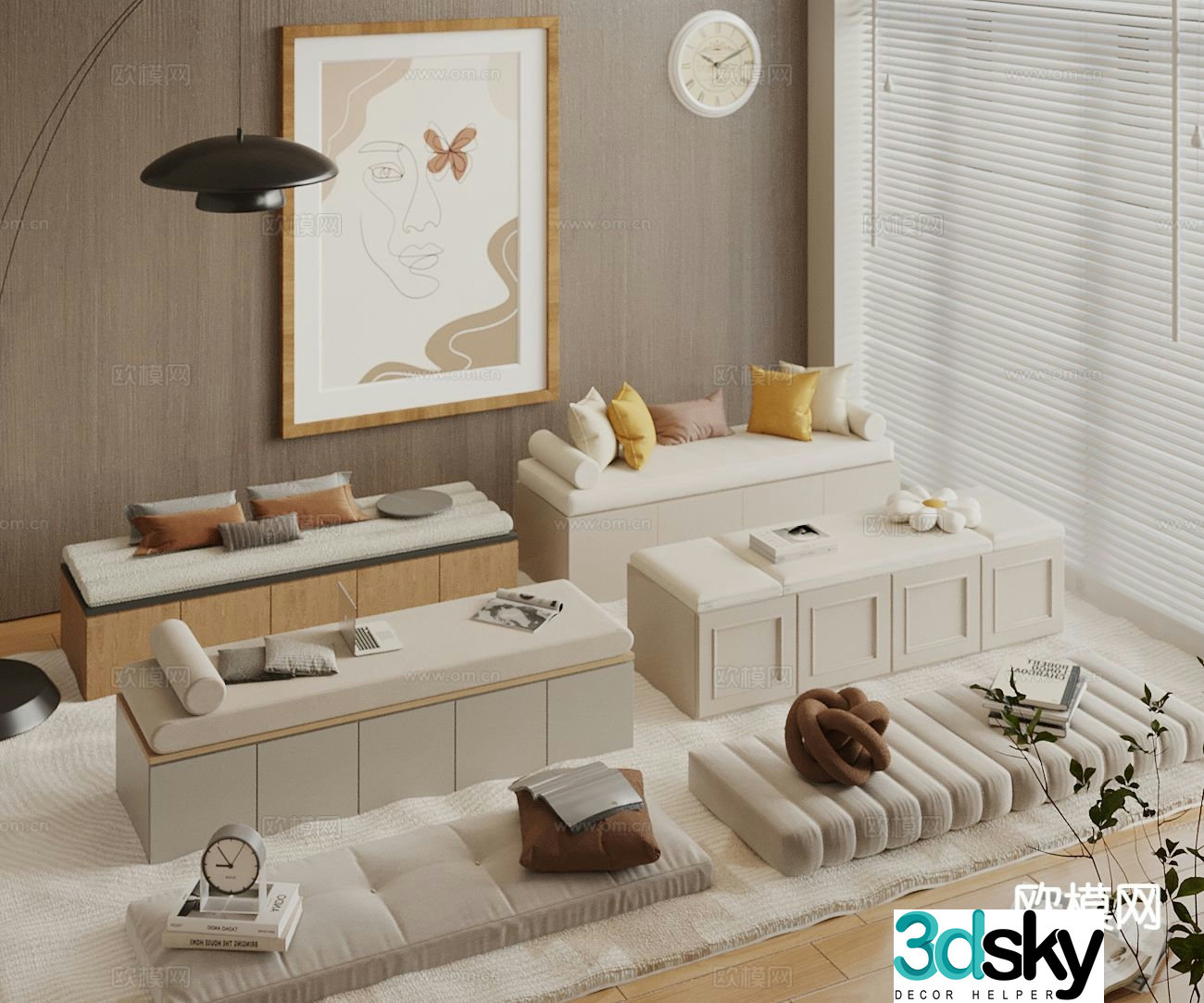Cream style cushion bay window cushion bay window cabinet bay window sill pillow 3D model