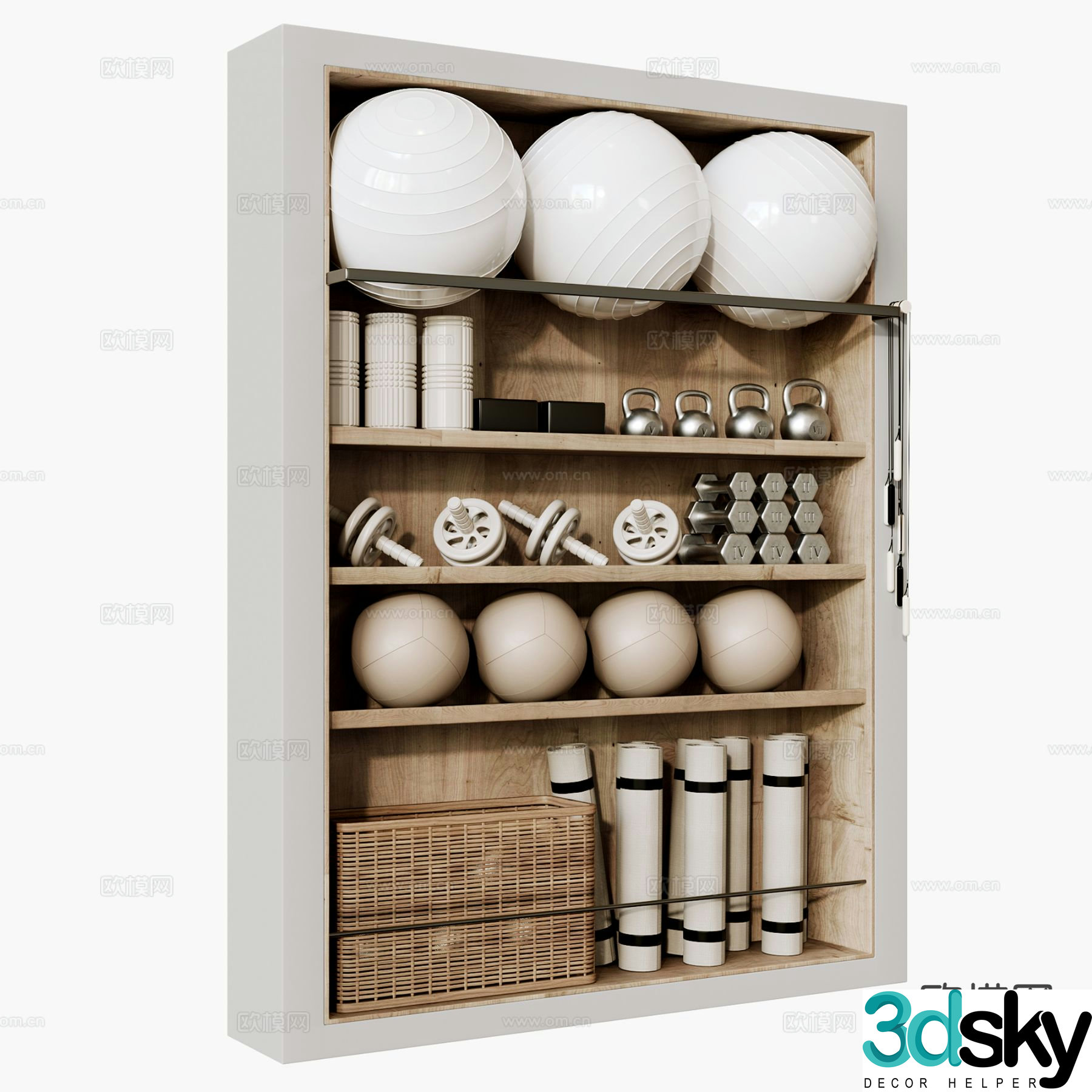 Fitness equipment Yoga ball Barbell 3d model