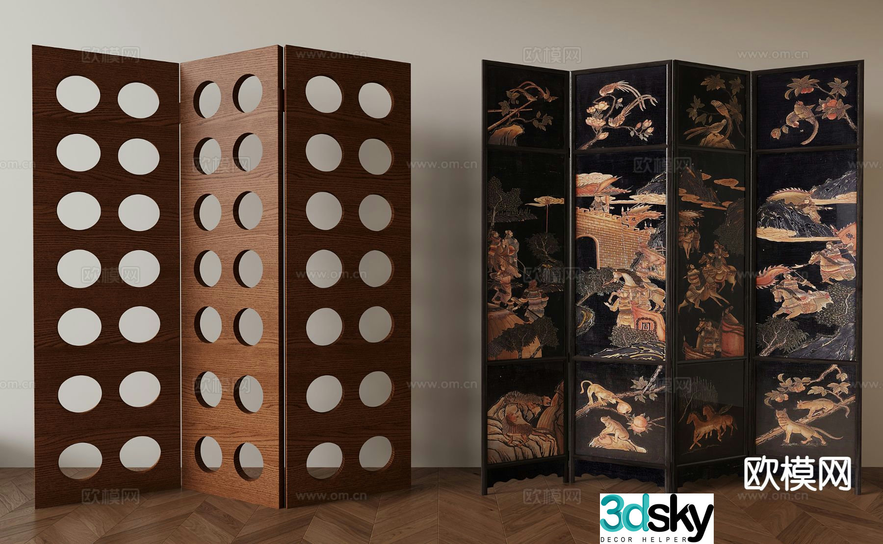 Middle style screen partition screen folding screen 3d model