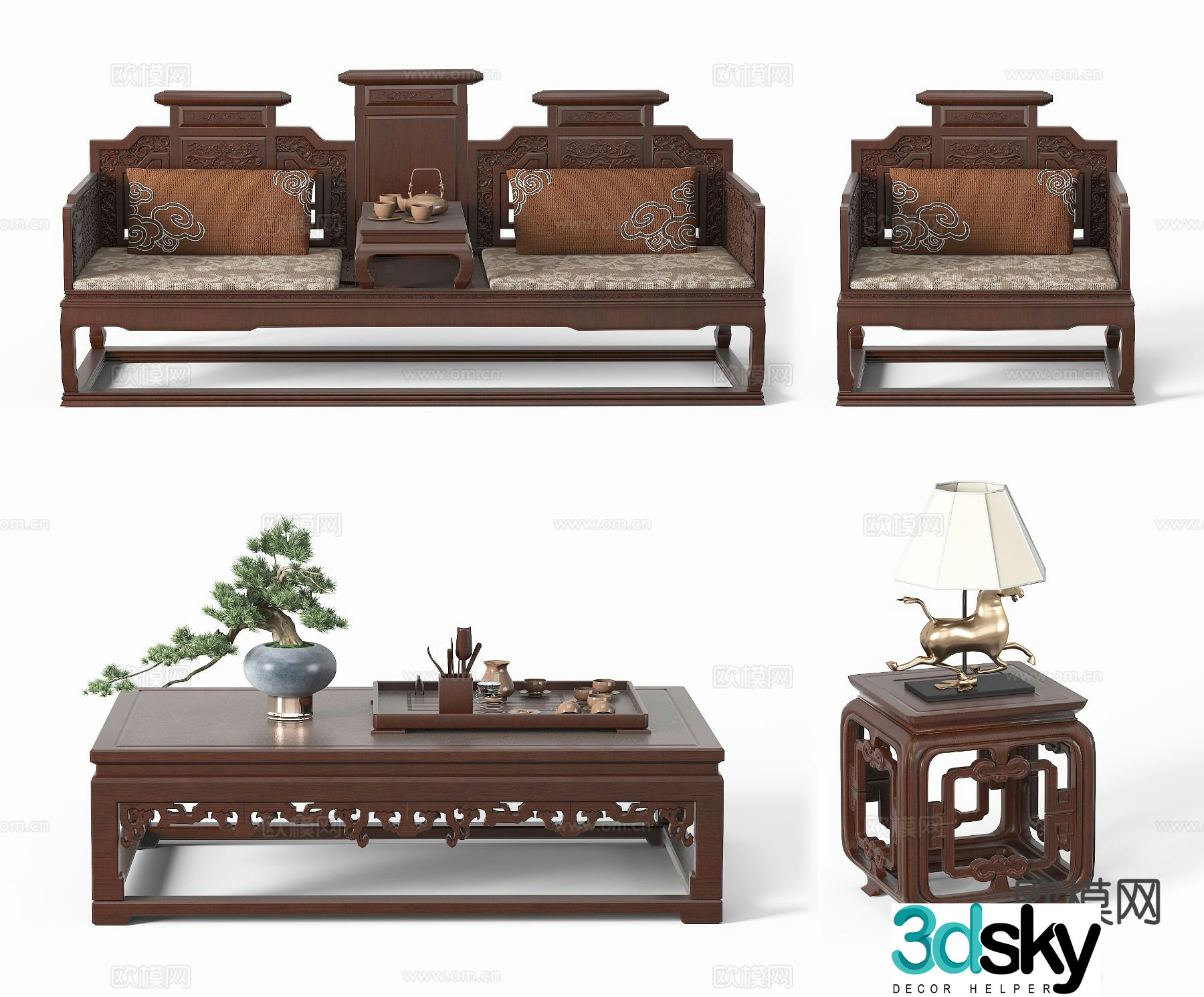 Chinese Arhat Bed Coffee Table 3D Model